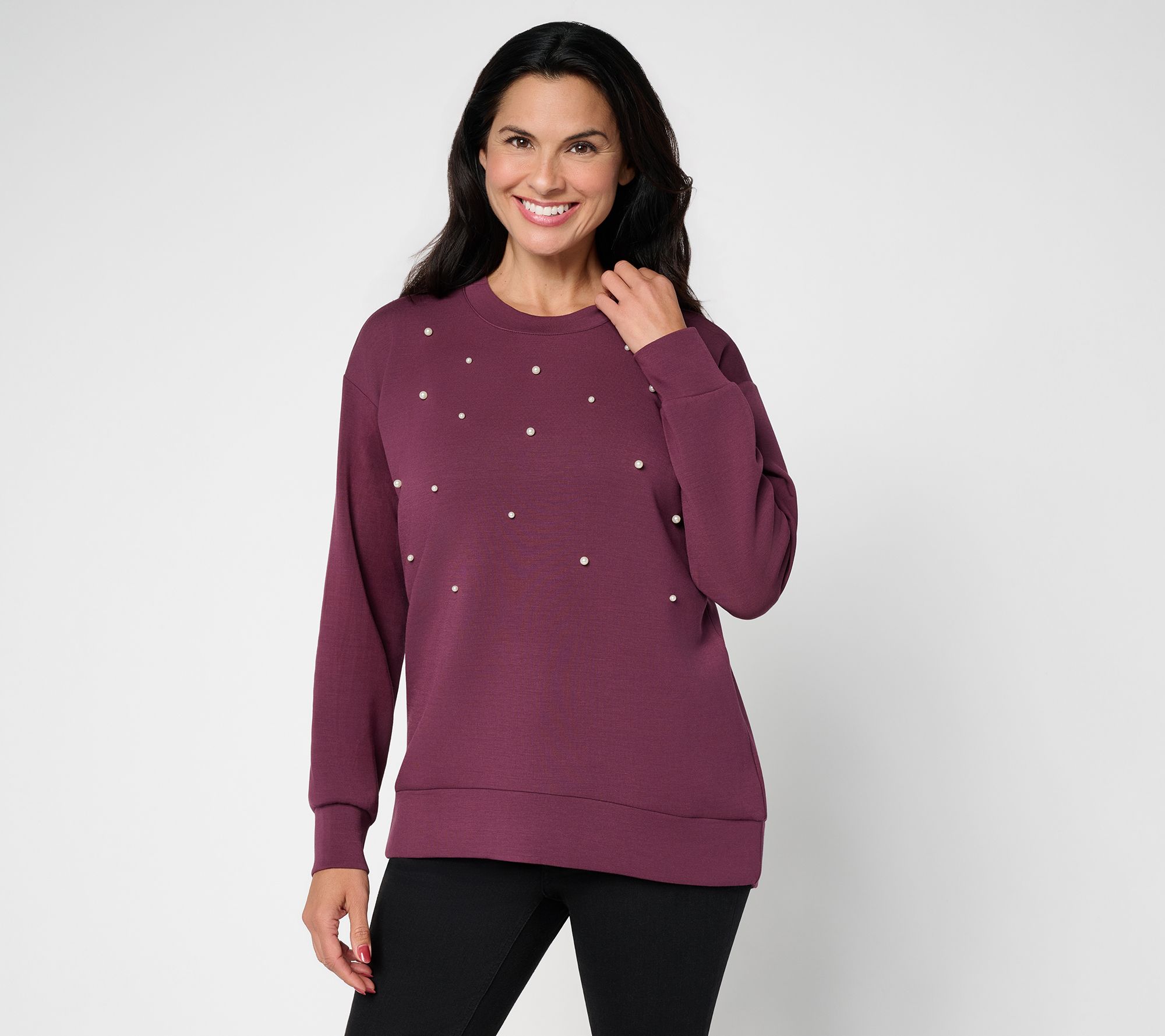  Belle by Kim Gravel ScubaLuxe Pearly Party Embellished Top