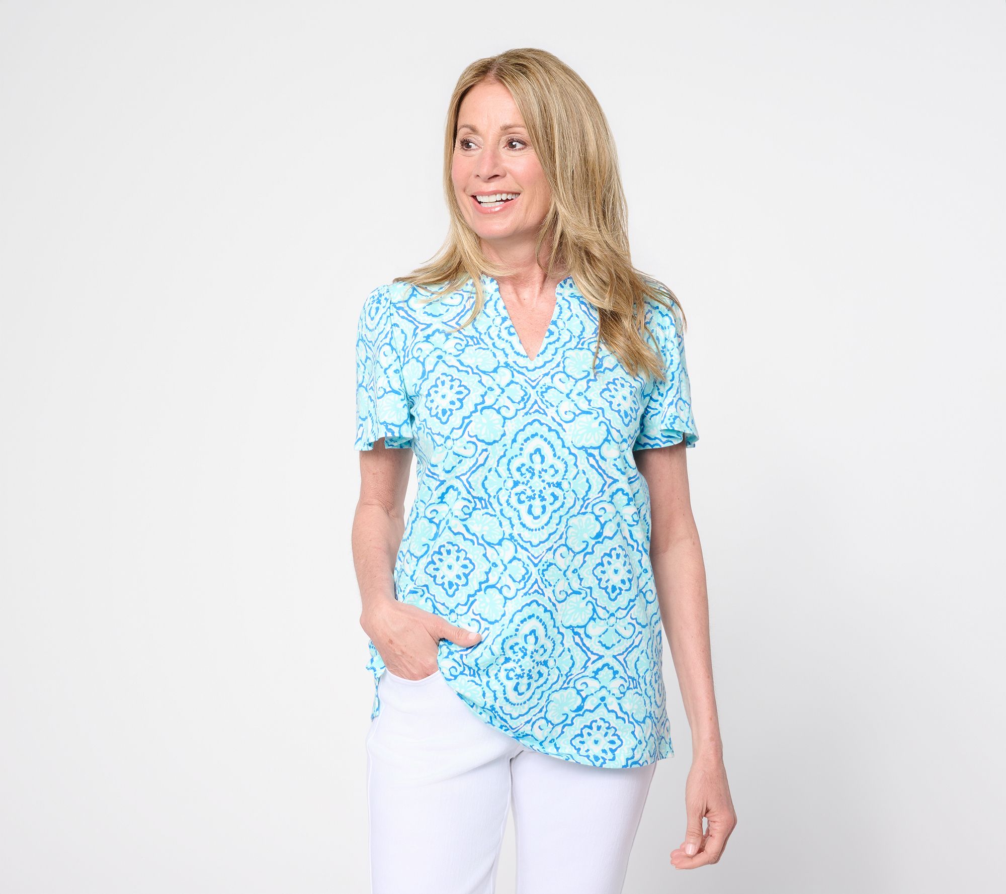 "As Is" Belle Boho by Kim Gravel Mykonos Mosaic Flutter Sleeve Top