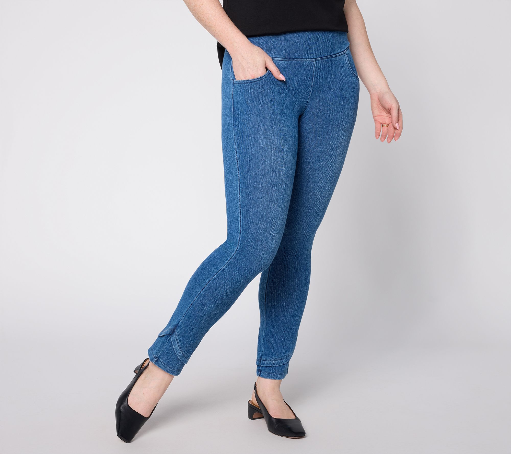 "As Is" Women with Control Petite Prime Stretch Denim Slim Leg Pants