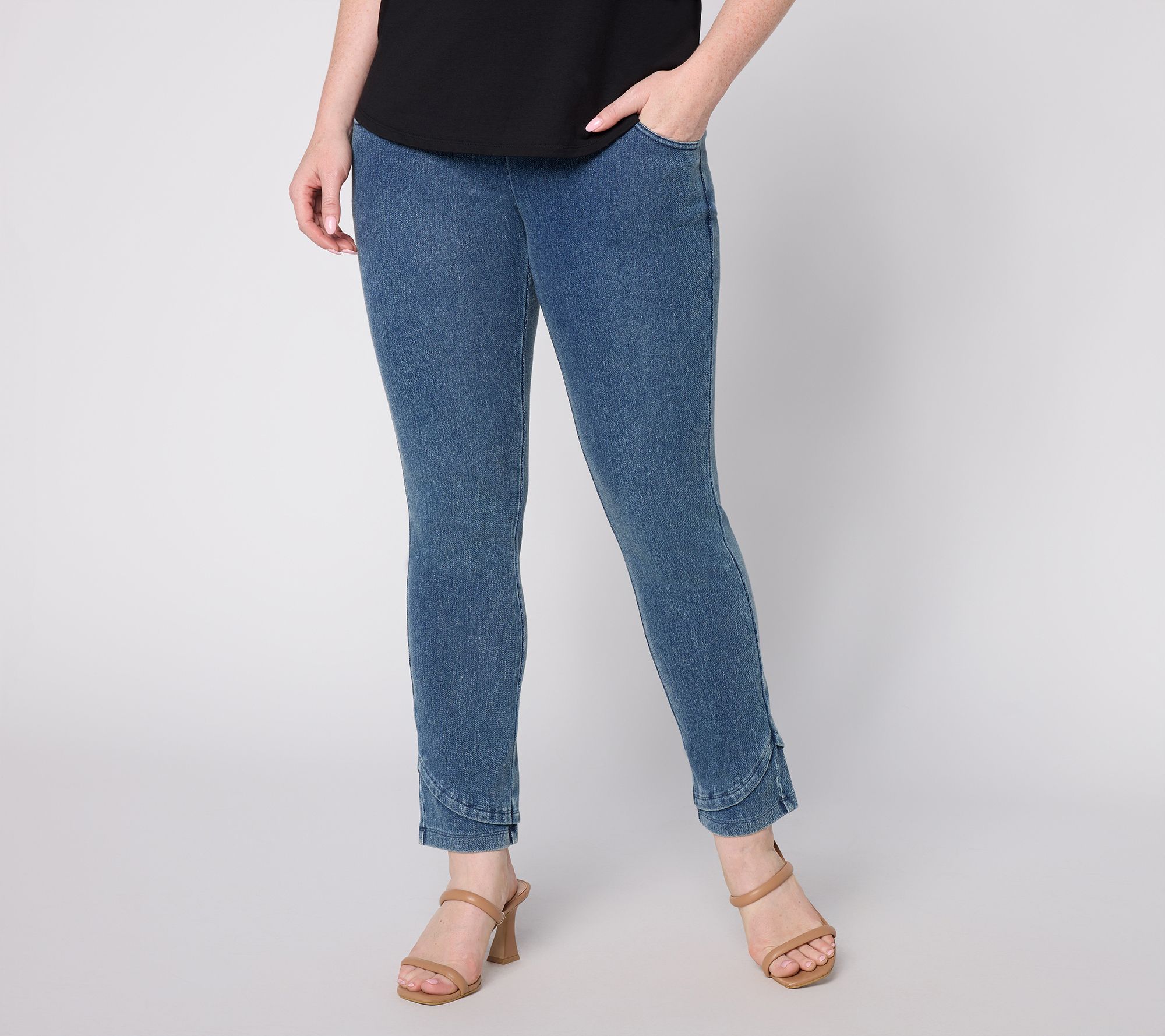 "As Is" Women with Control Petite Prime Stretch Denim Slim Leg Pants