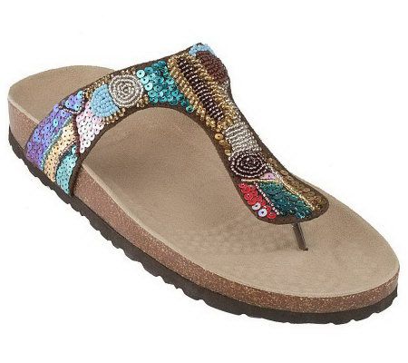 White Mountain Jeweled Thong Sandals on Footbed Bottom - Page 1 — QVC.com