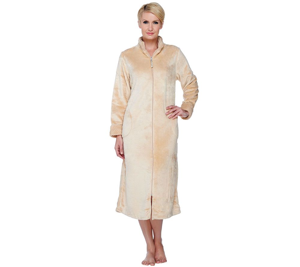 Stan Herman Petite Silky Plush Long Zip Robe - QVC.com