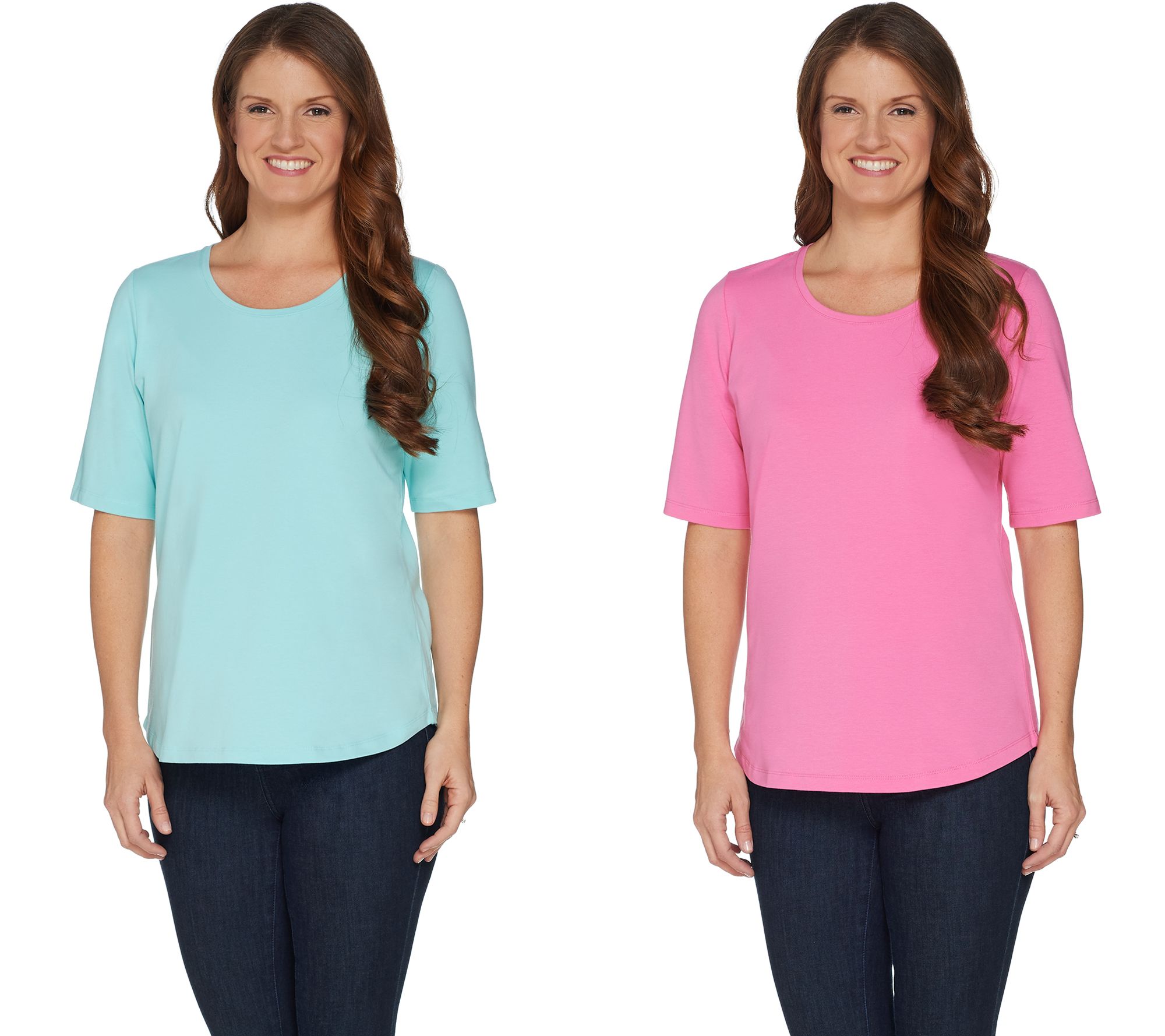 "As Is" Denim & Co. Essentials Set of Two Elbow Sleeve Knit Tops