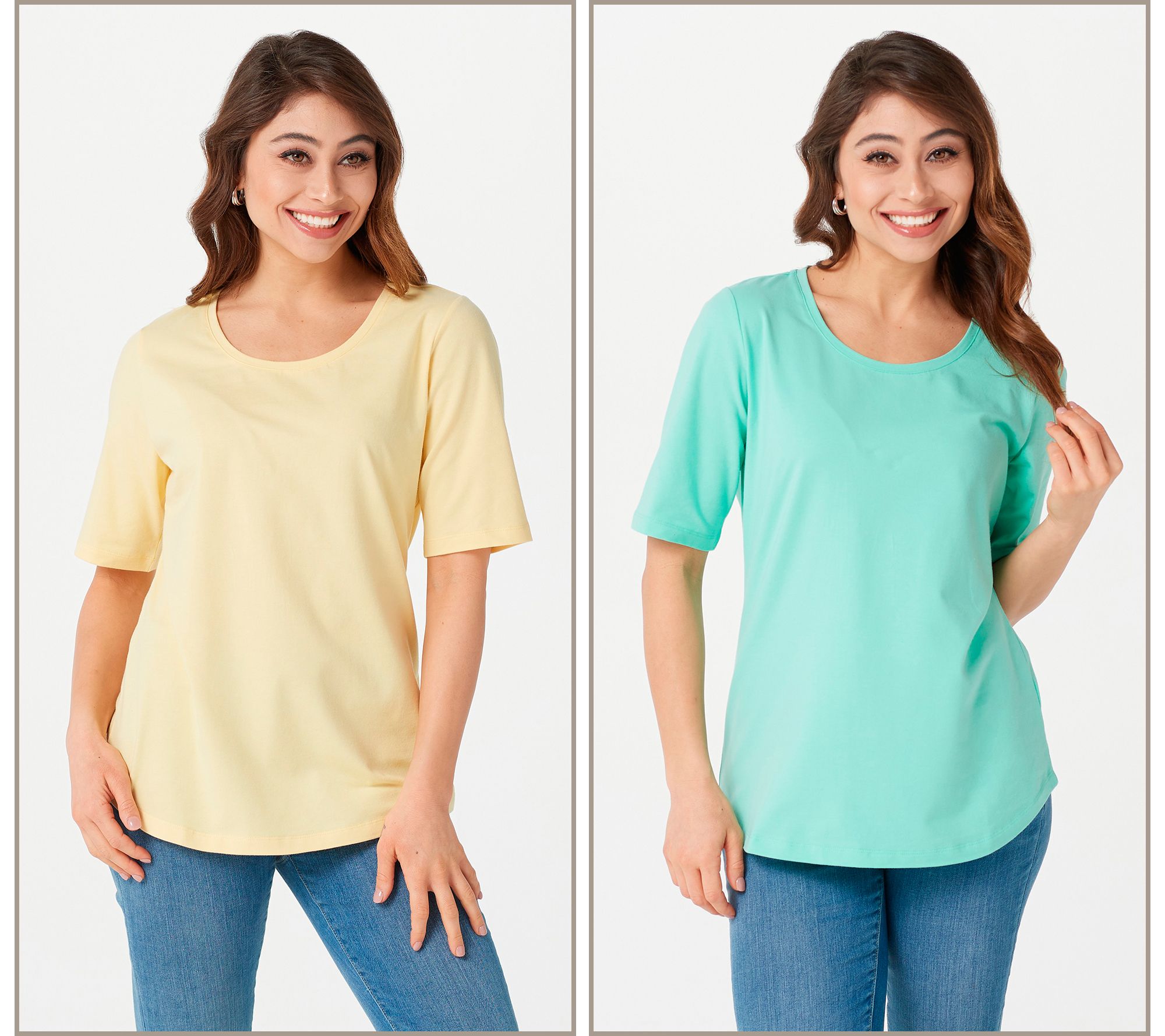 "As Is" Denim & Co. Essentials Set of Two Elbow Sleeve Knit Tops