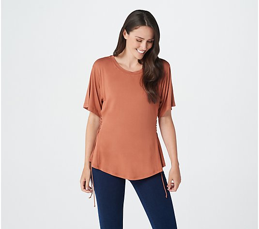 Lisa Rinna Collection Short Sleeve Lace Up Side Seam Top