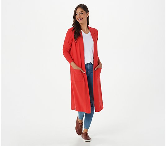 Isaac Mizrahi Live! Open Front Long Knit Cardigan with Pockets