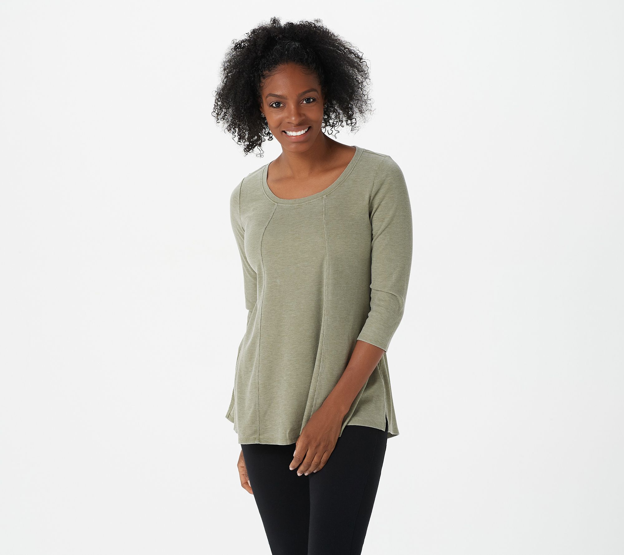 "As Is" AnyBody Washed Rib Long Sleeve Seamed Top