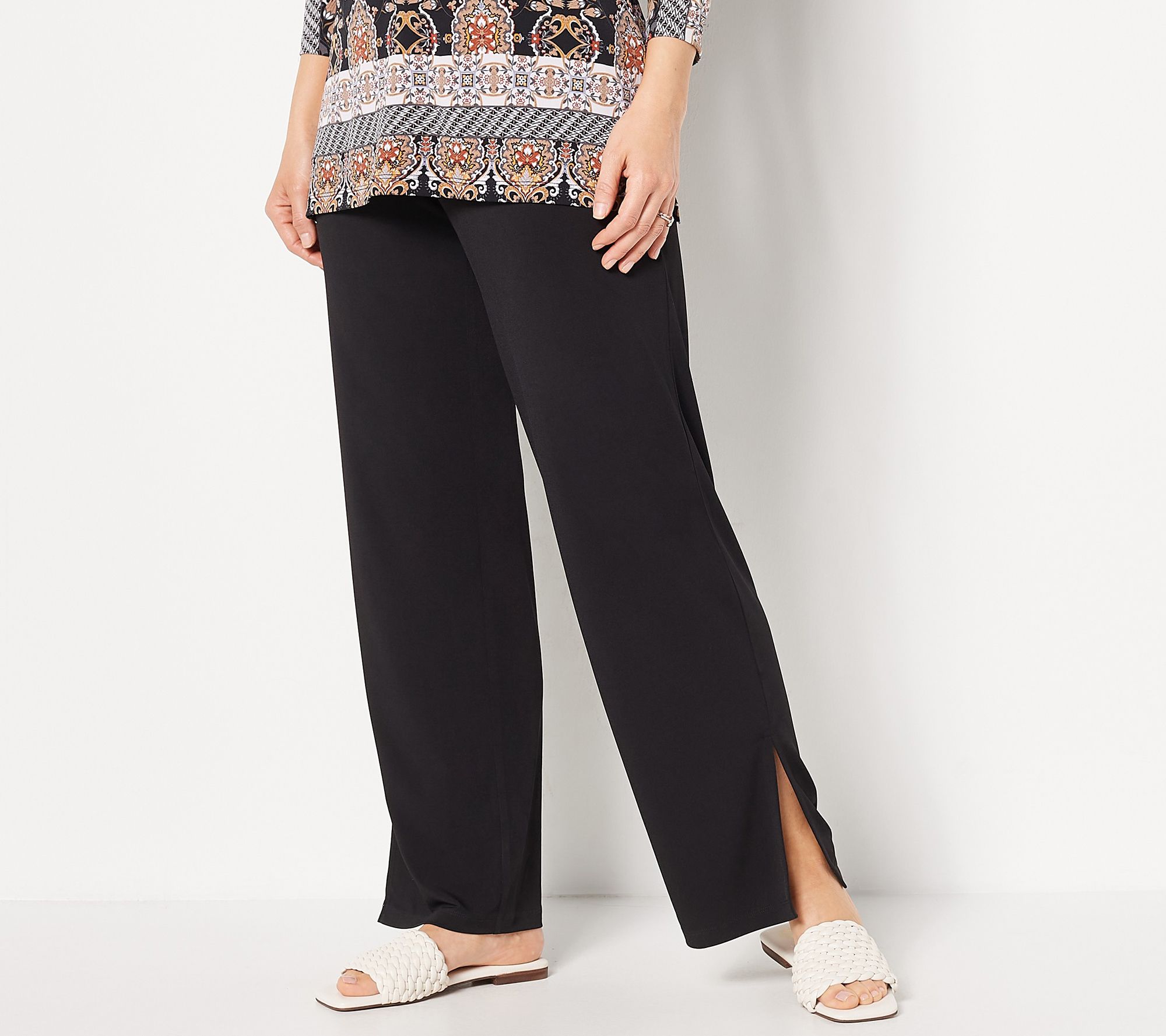 Susan Graver, Pants & Jumpsuits, Susan Graver Printed Liquid Knit Pullon  Wideleg Pants Black A374820