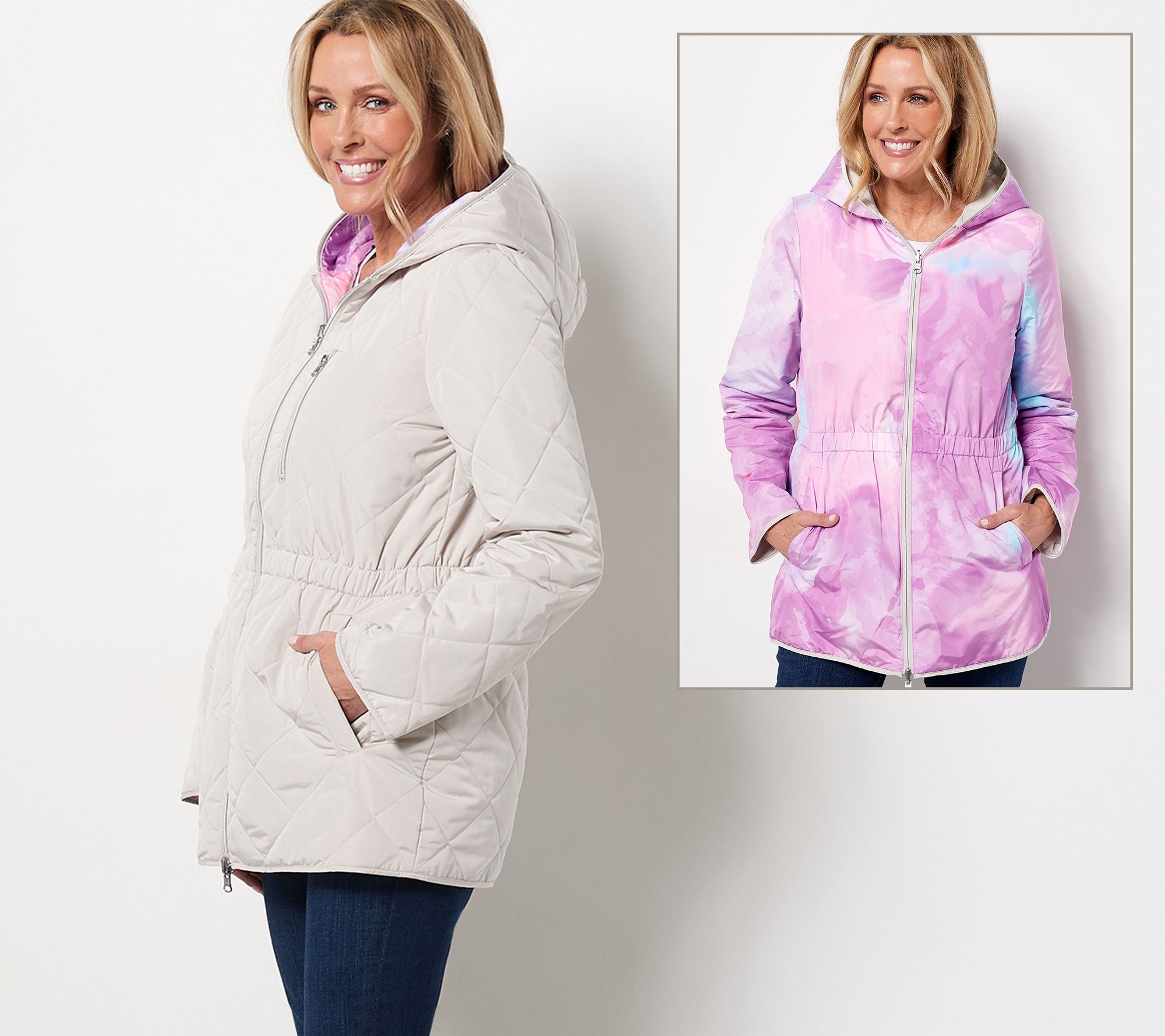 Nuage Reversible Quilted Jacket with Hood & Cinch Waist