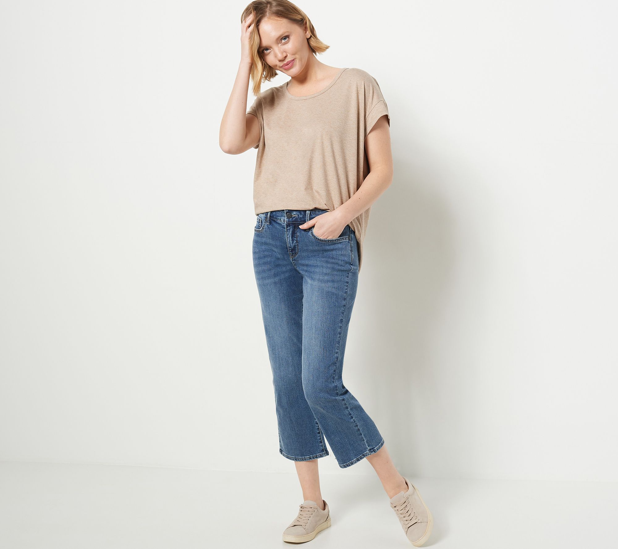 Marilyn Straight Crop Jeans In Cool Embrace® Denim With Cuffs - Inspire  Blue | NYDJ