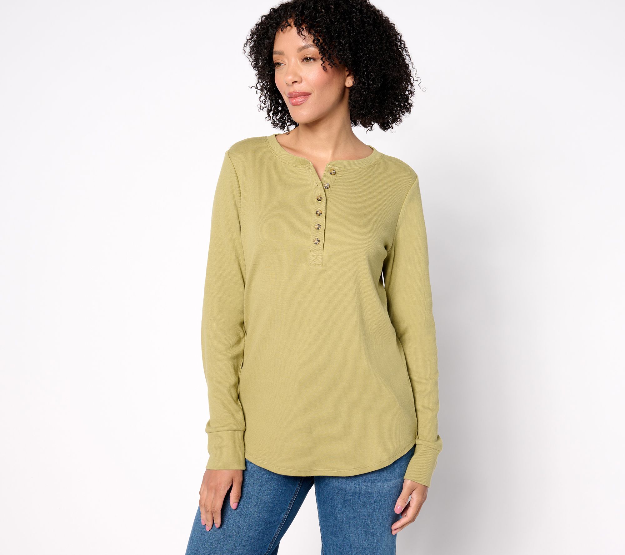 Belle by Kim Gravel Ribbed Knit Long Sleeve Henley Top