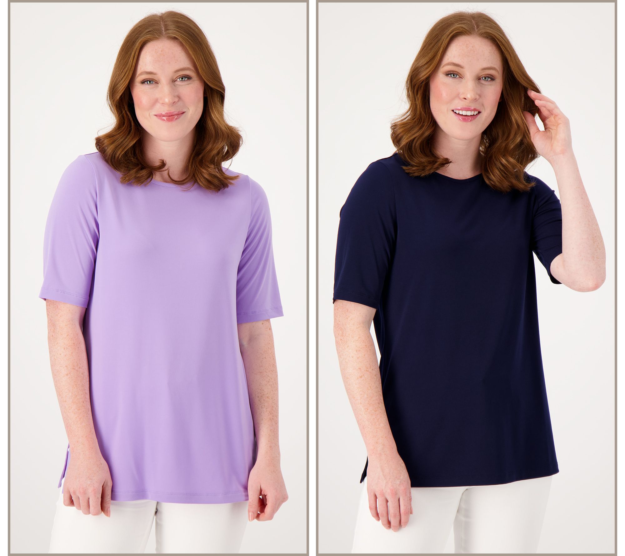 [GRAVER]★2PACK GRAVER SHORT SLEEVE TEE Susan Graver Modern Essentials Set of 2 Liquid Knit Tops