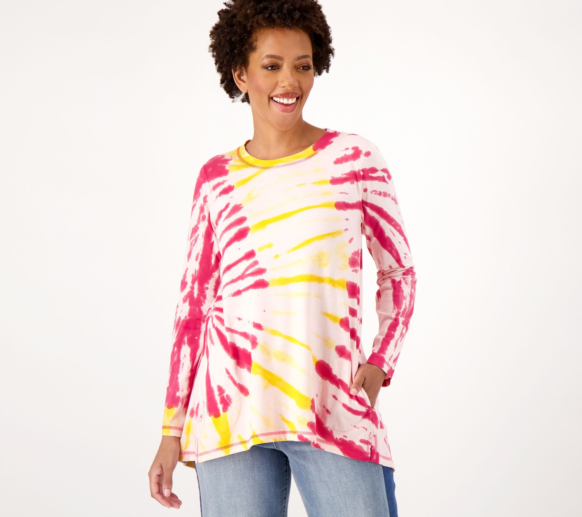 LOGO by Lori Goldstein Tie-Dye Top with Hi-Low Hem