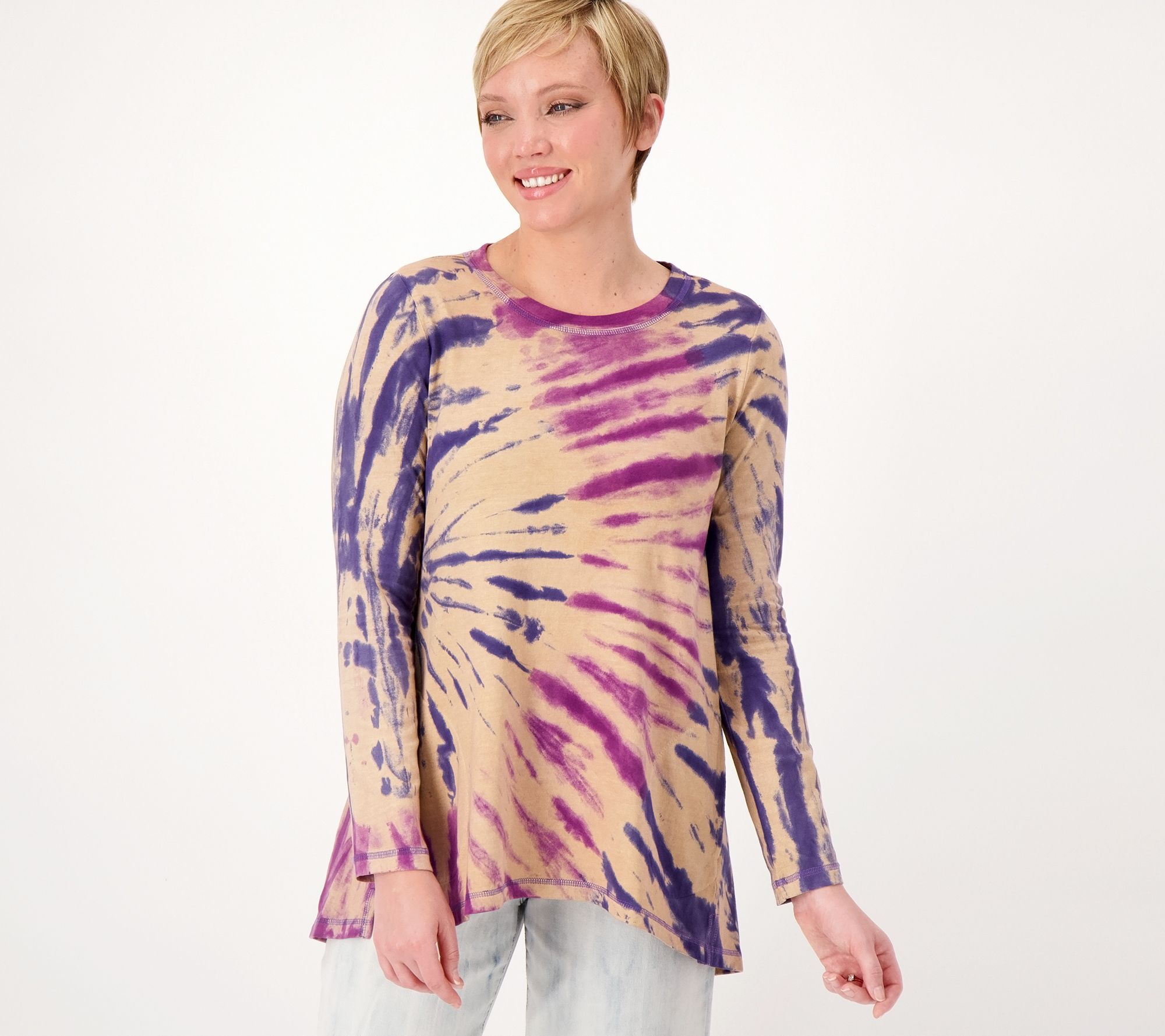 LOGO by Lori Goldstein Tie-Dye Top with Hi-LowHem - A573492