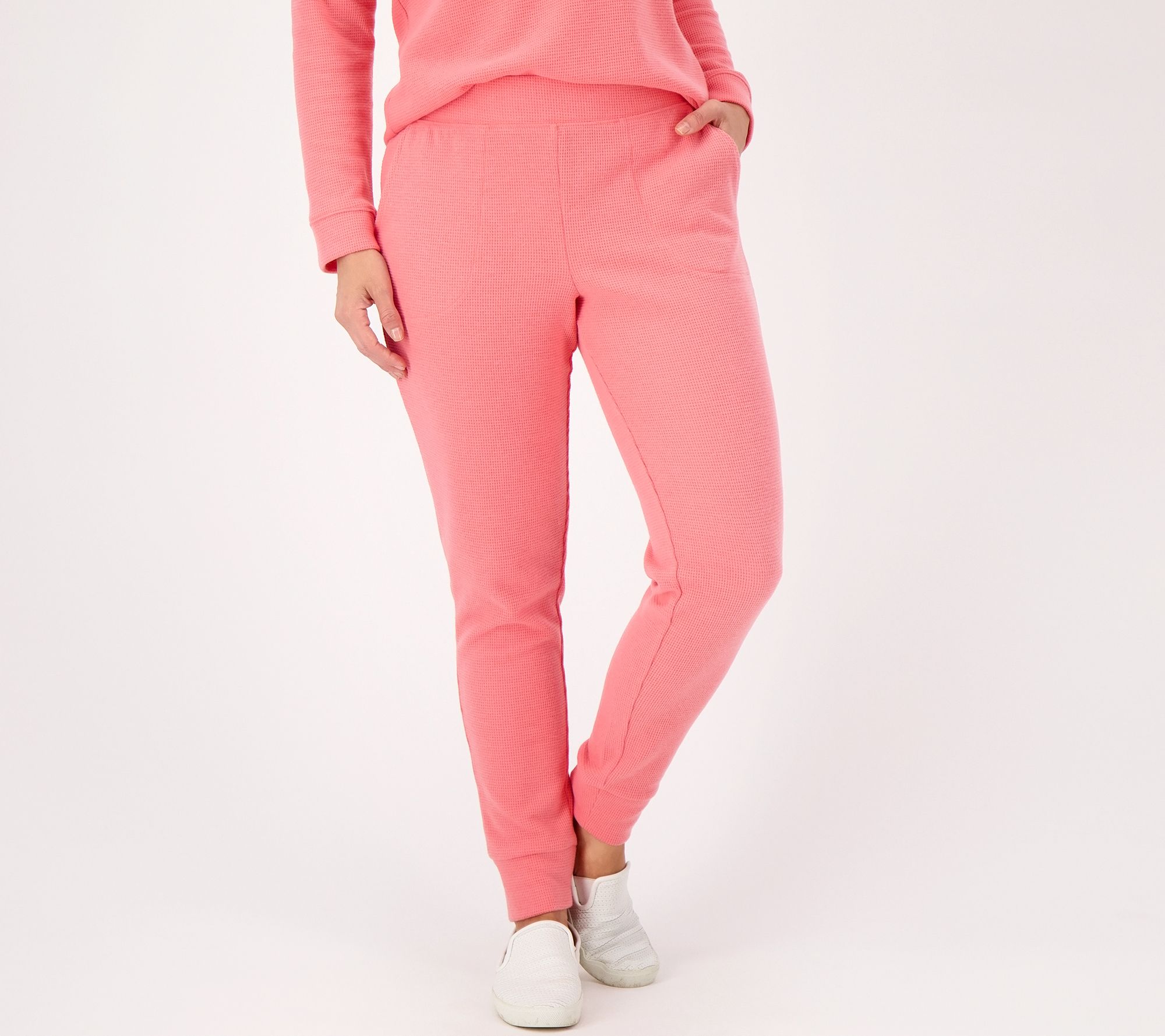 As Is Denim & Co. Comfort Zone Brushed Waffle Knit Petite Joggers 