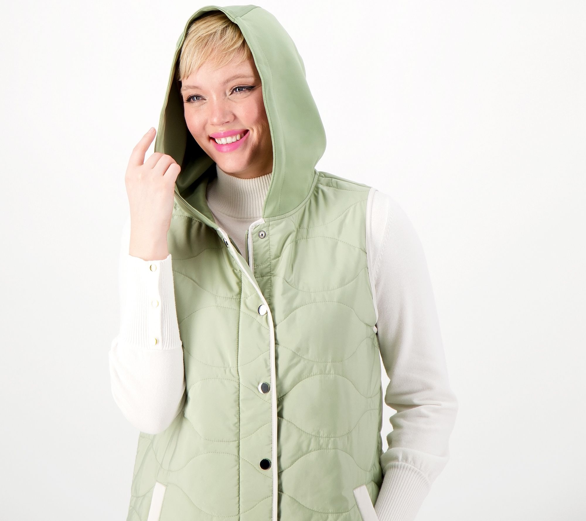 Nuage Zip Front Hooded Long Puffer Vest 