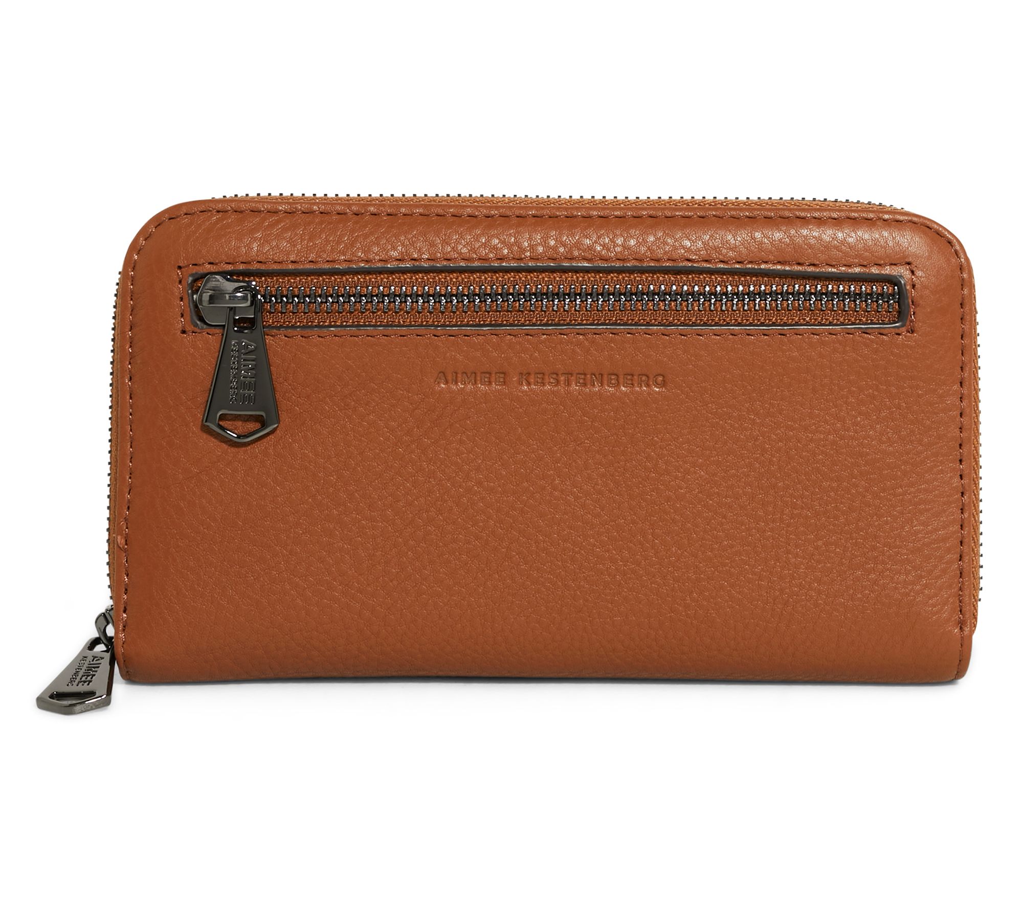 Stone Mountain Large Leather Zip Around Black/Brown Pebble Wristlet Wallet  | 8X 1.5 X 4 inch