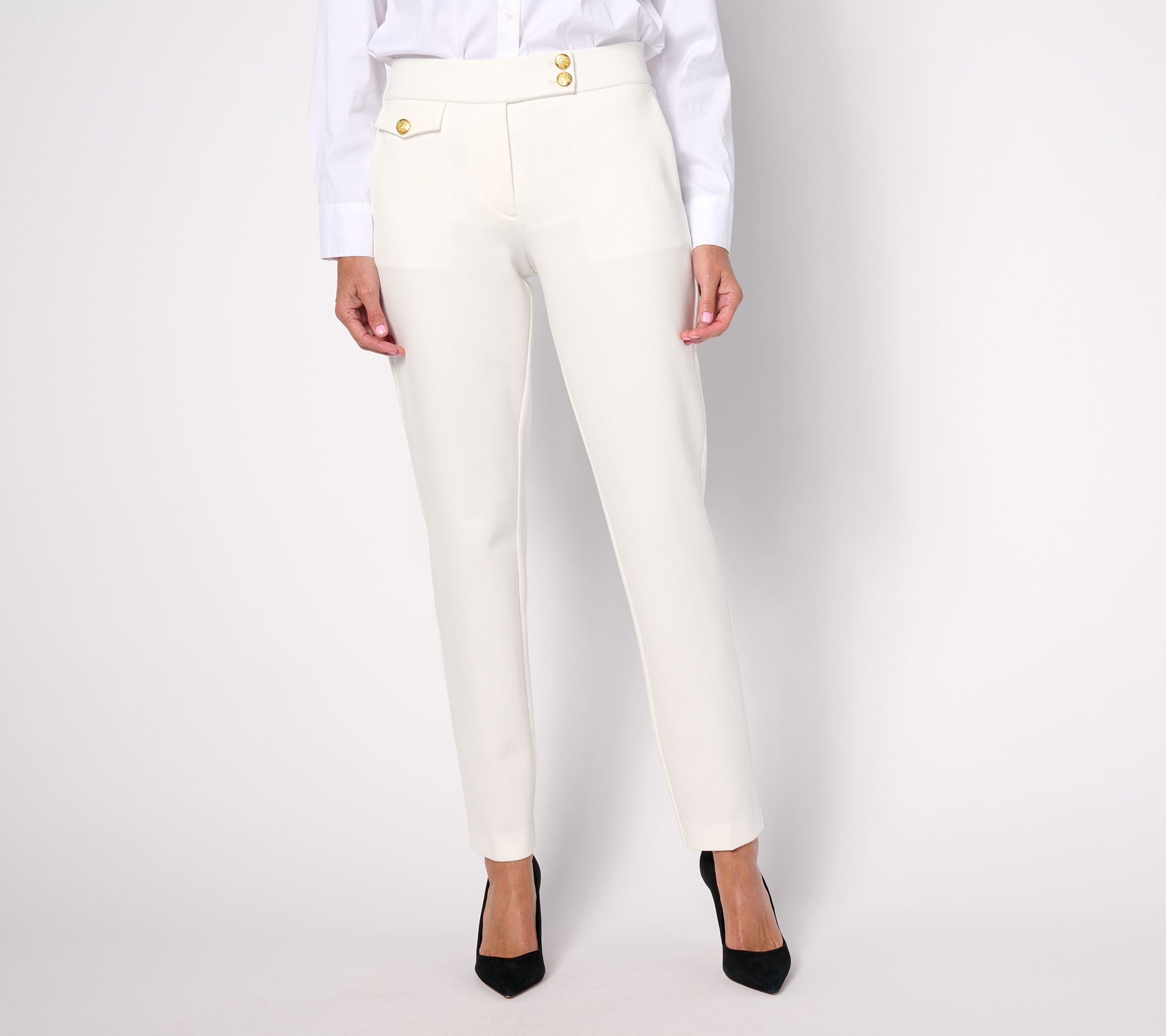 Tailored by Susan Graver Pet Smart Ponte Slim Leg Pants with Button