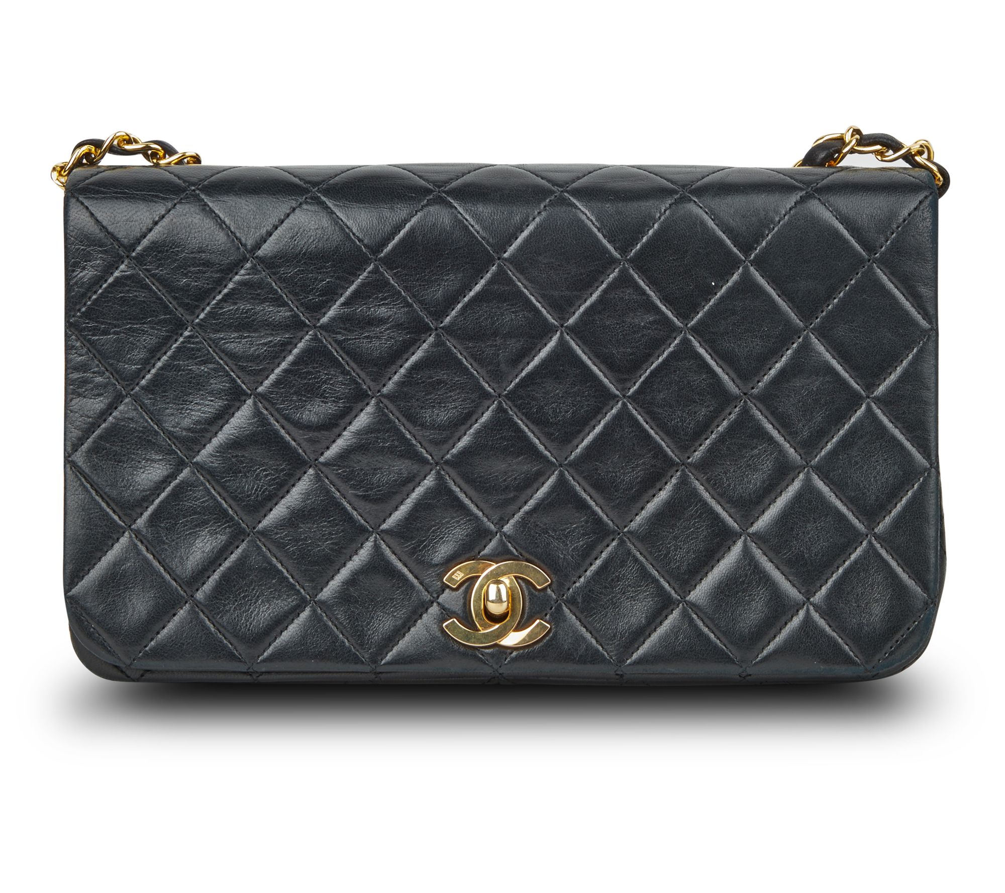 Pre-Owned Chanel Turnlock Full Flap Bag Lambskin Black 