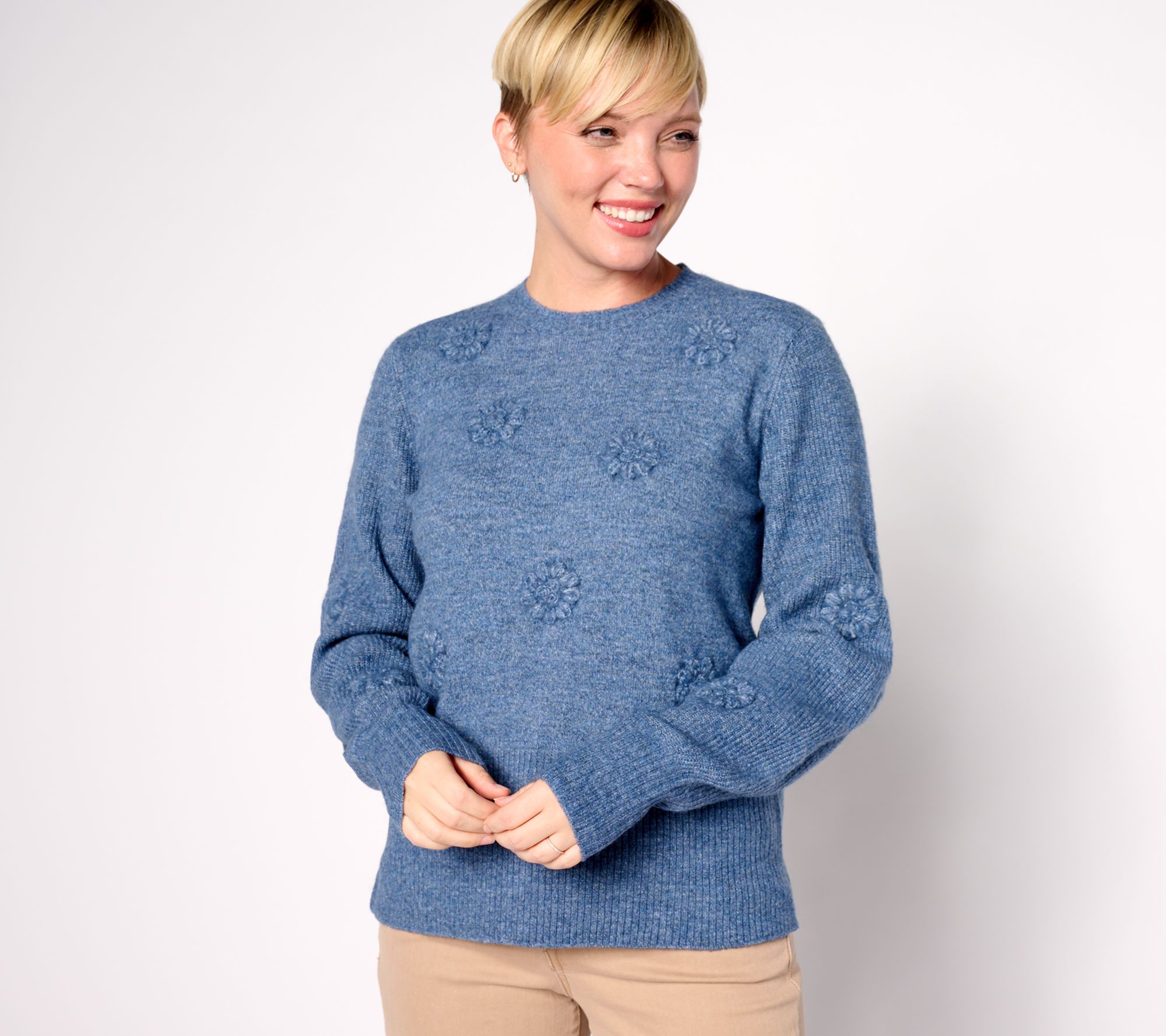 Isaac Mizrahi Live! Pullover Sweater w/ Felted Floral Detail