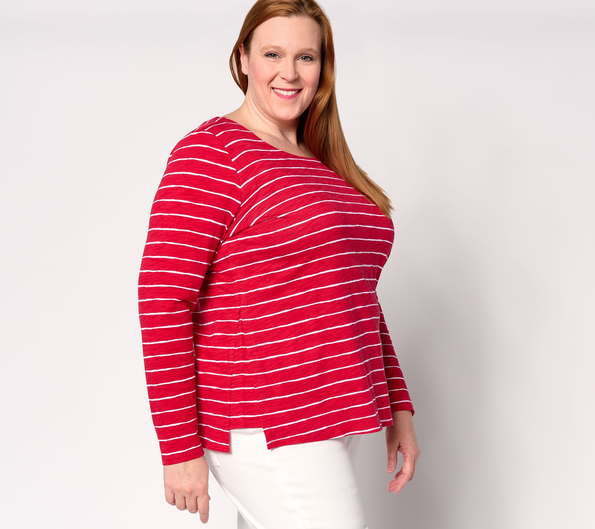 Belle by Kim Gravel Slub Knit Micro Stripe Top