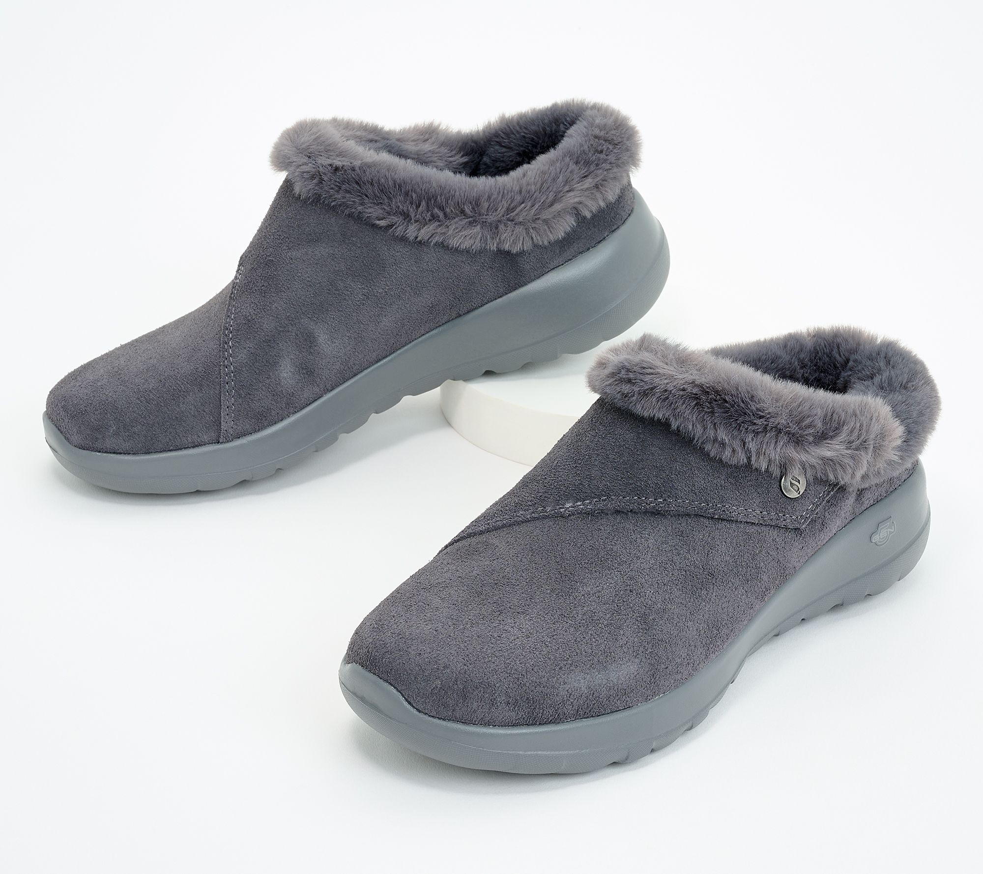 "As Is" Skechers On-the -GO Joy Suede and Faux Fur Clogs
