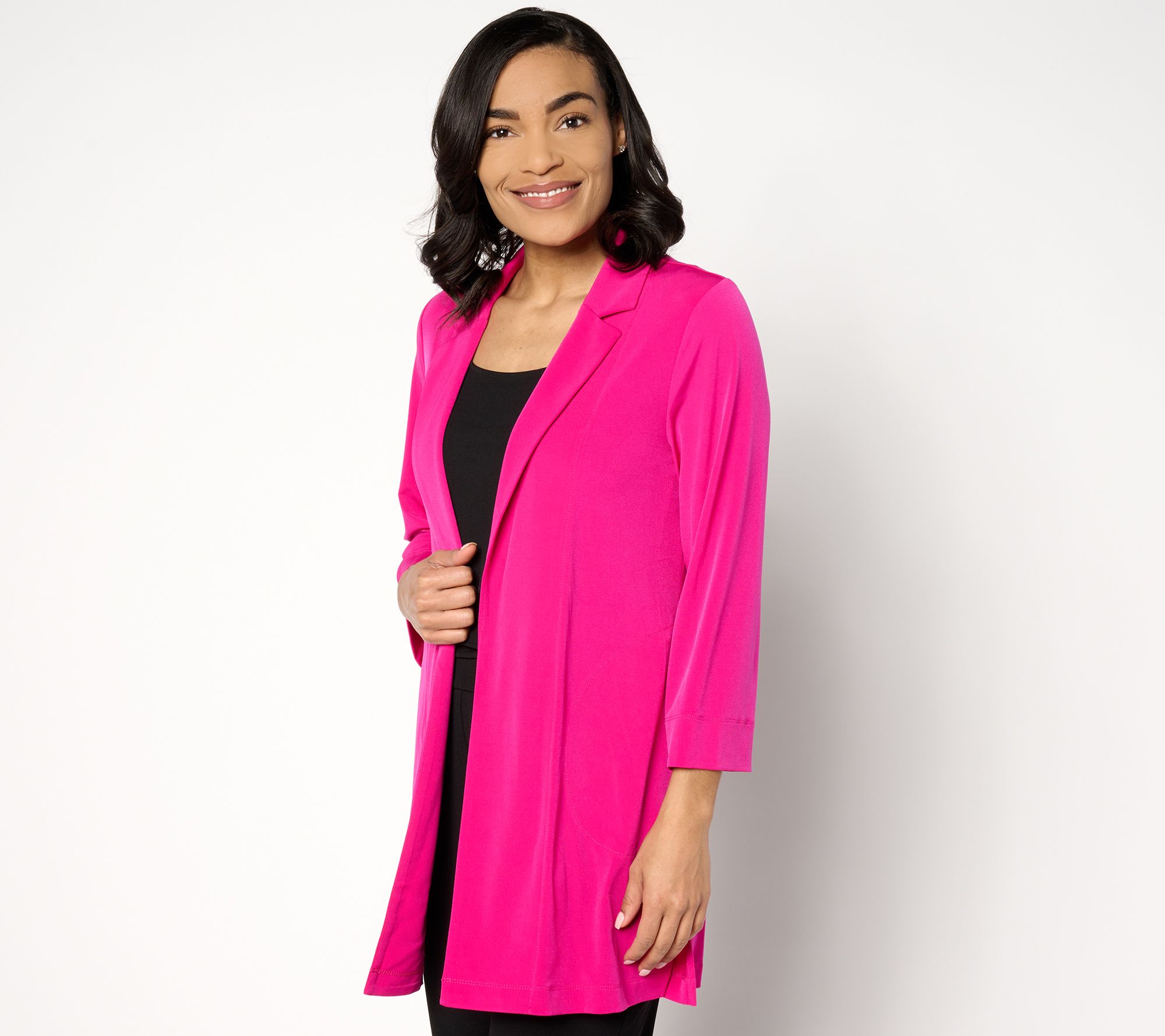Susan Graver Every Day Petite Liquid Knit Open Front Cardigan