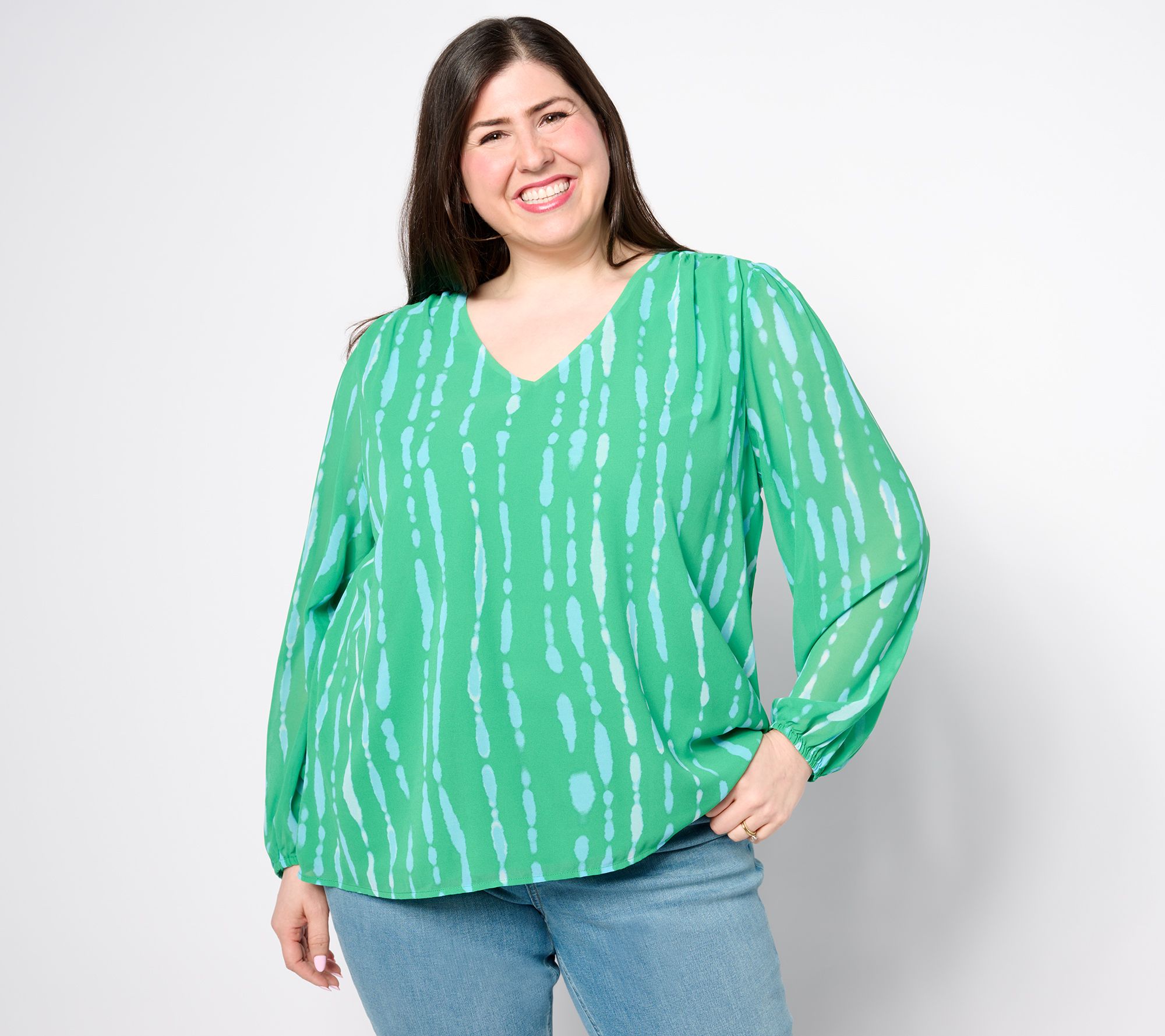 Belle by Kim Gravel Shibori Stripe Shirred Shoulder Blouse