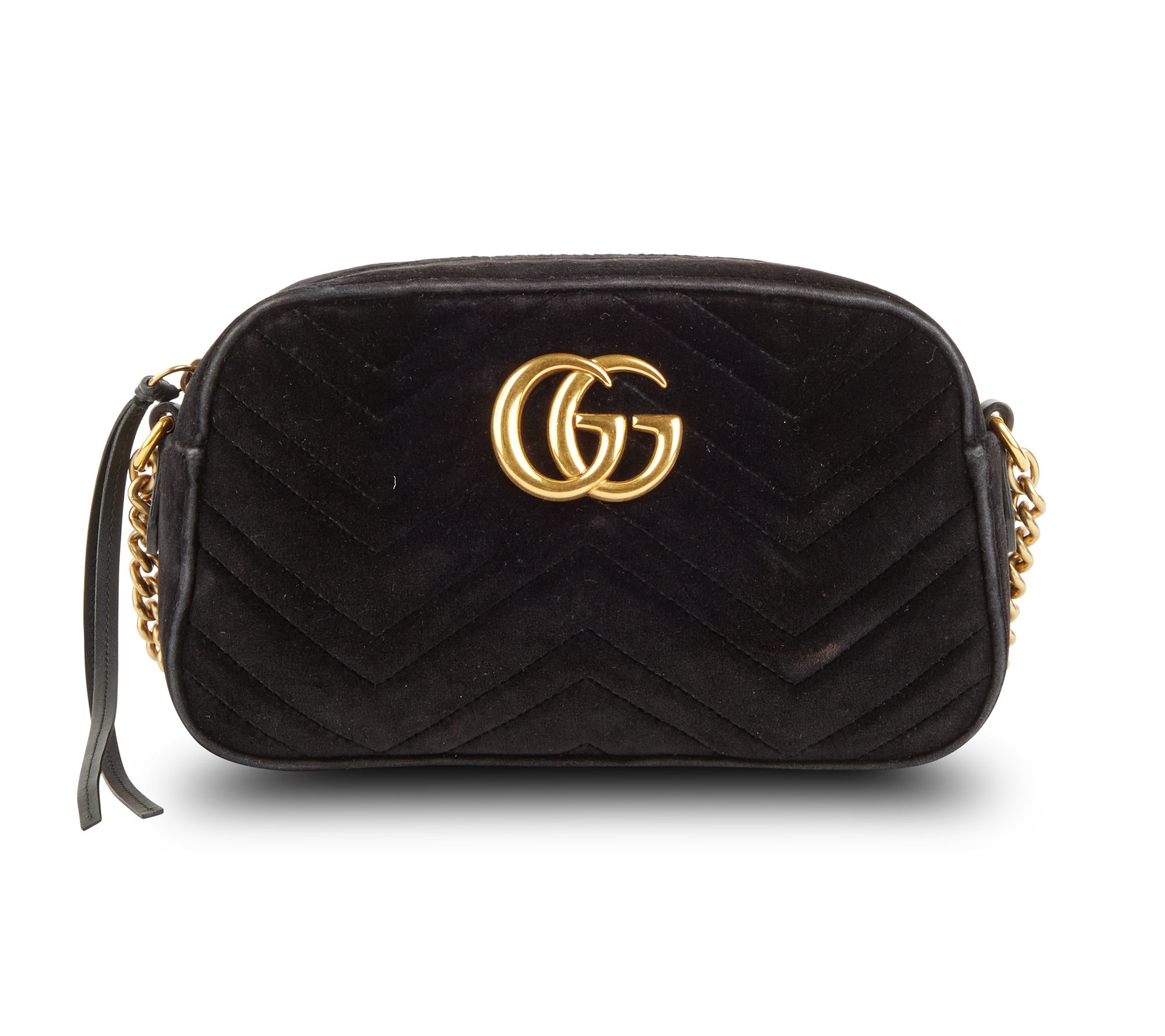 Pre-Owned Gucci Velvet Marmont Camera Bag Black