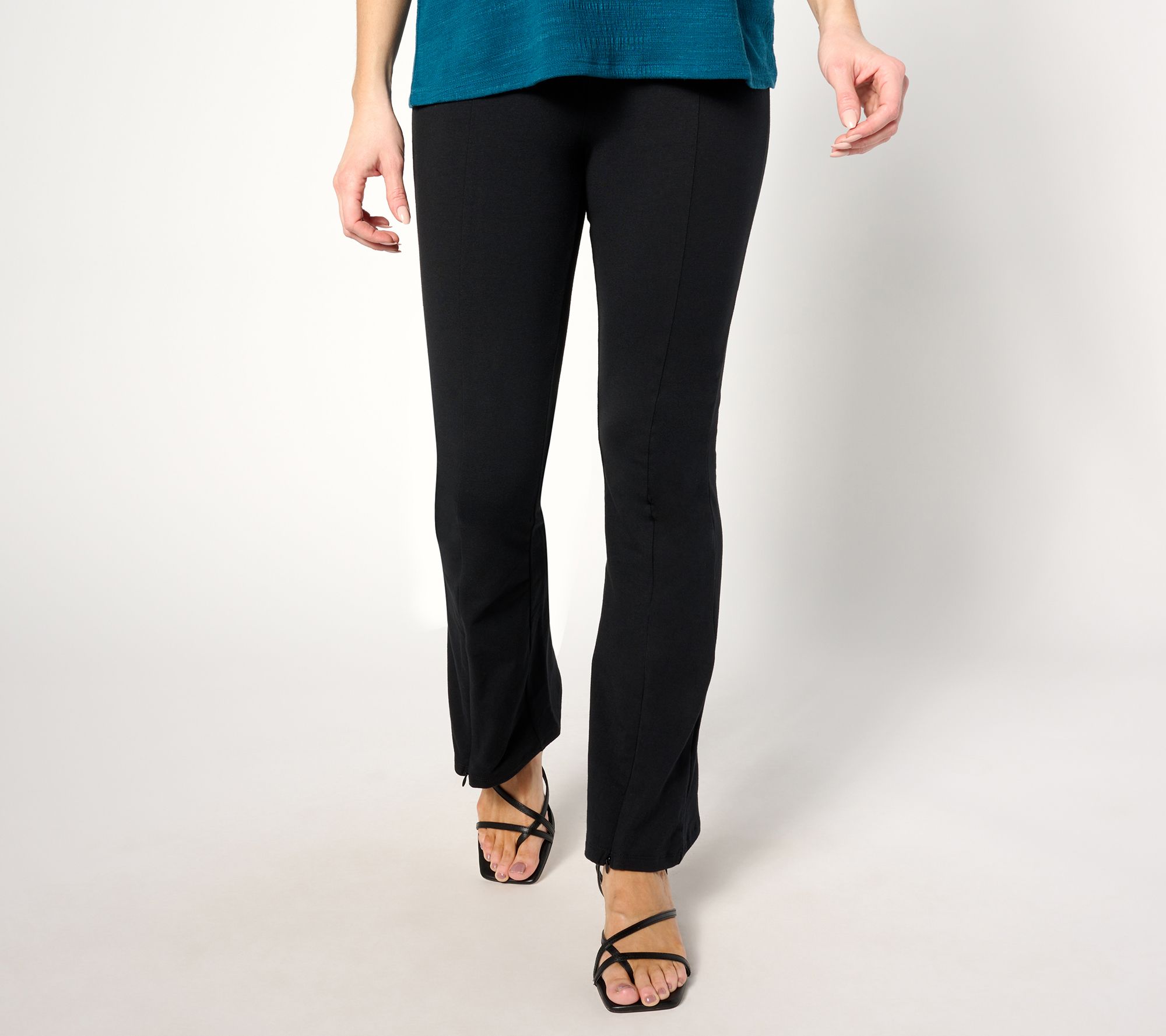 Women with Control Petite Cotton Jersey Pants with Zipper Detail 