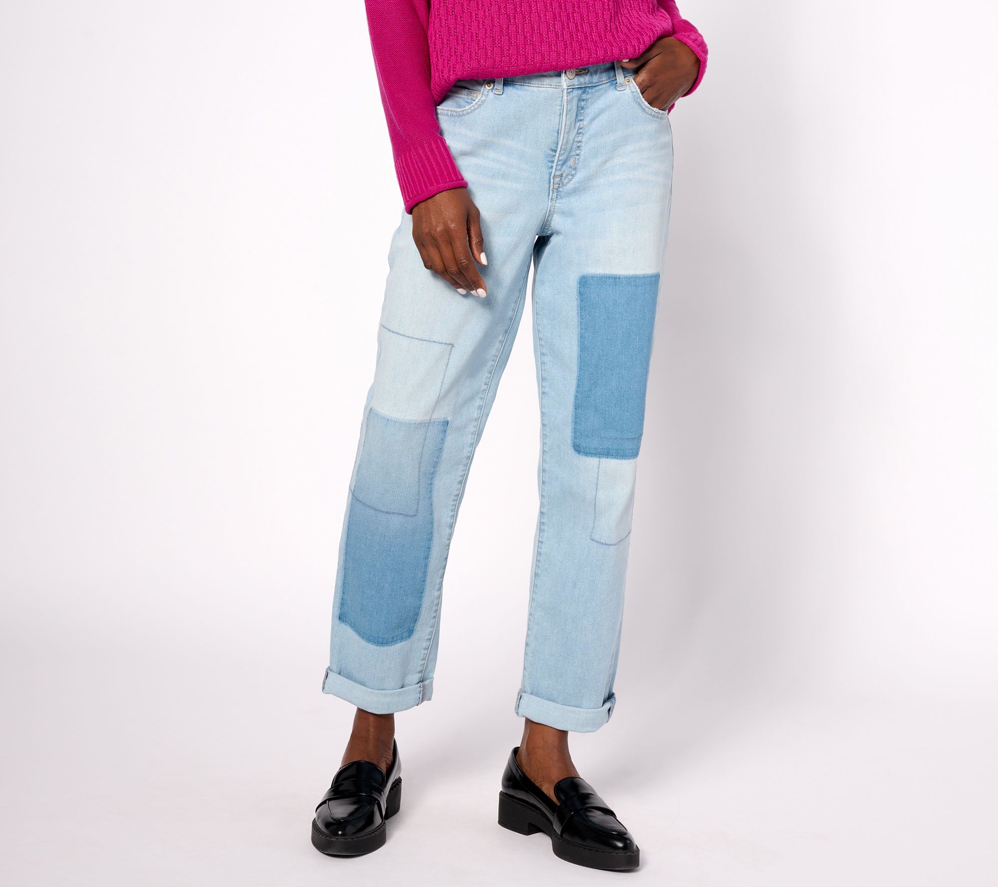 "As Is" LOGO by Lori Goldstein Reg Shadow Patch Boyfriend Jeans