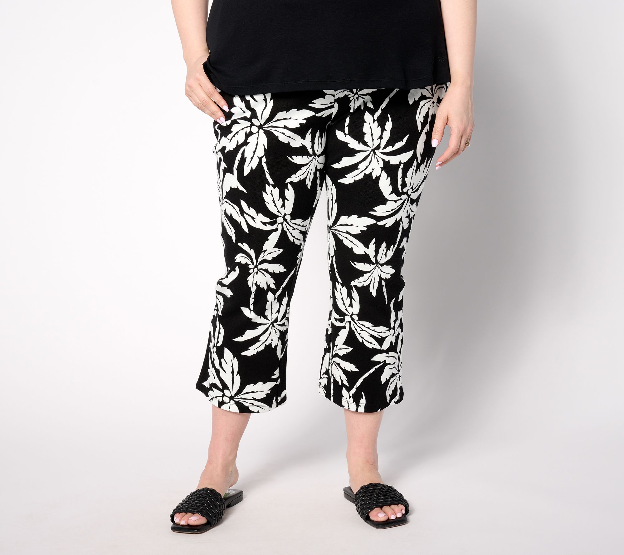 Belle by Kim Gravel Regular Perfect Pique Graphic Palm Flare Crop Pant