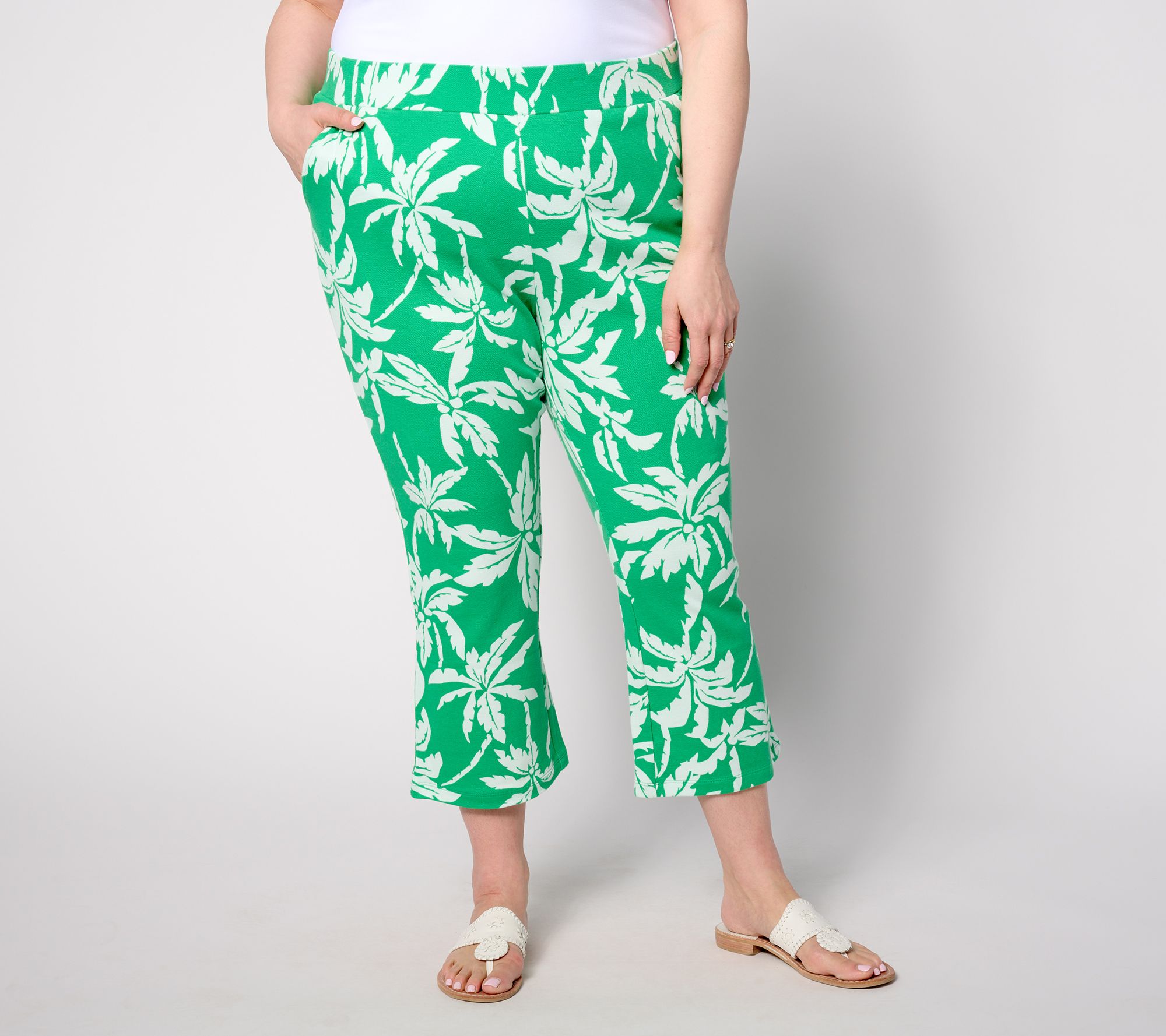 Belle by Kim Gravel Regular Perfect Pique Graphic Palm Flare Crop Pant