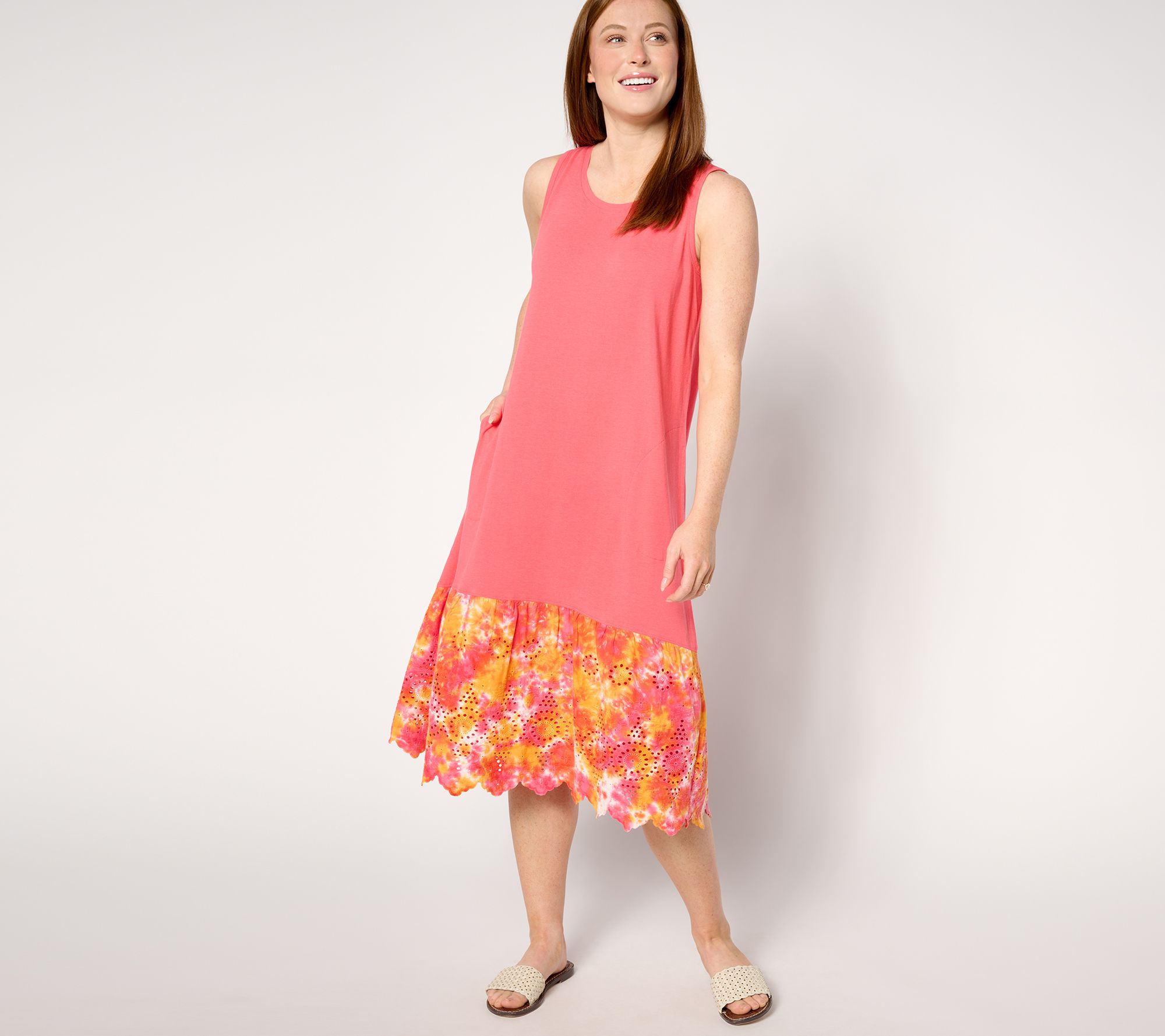 LOGO by Lori Goldstein Regular Cotton Modal Tank Dress w/ Eyelet