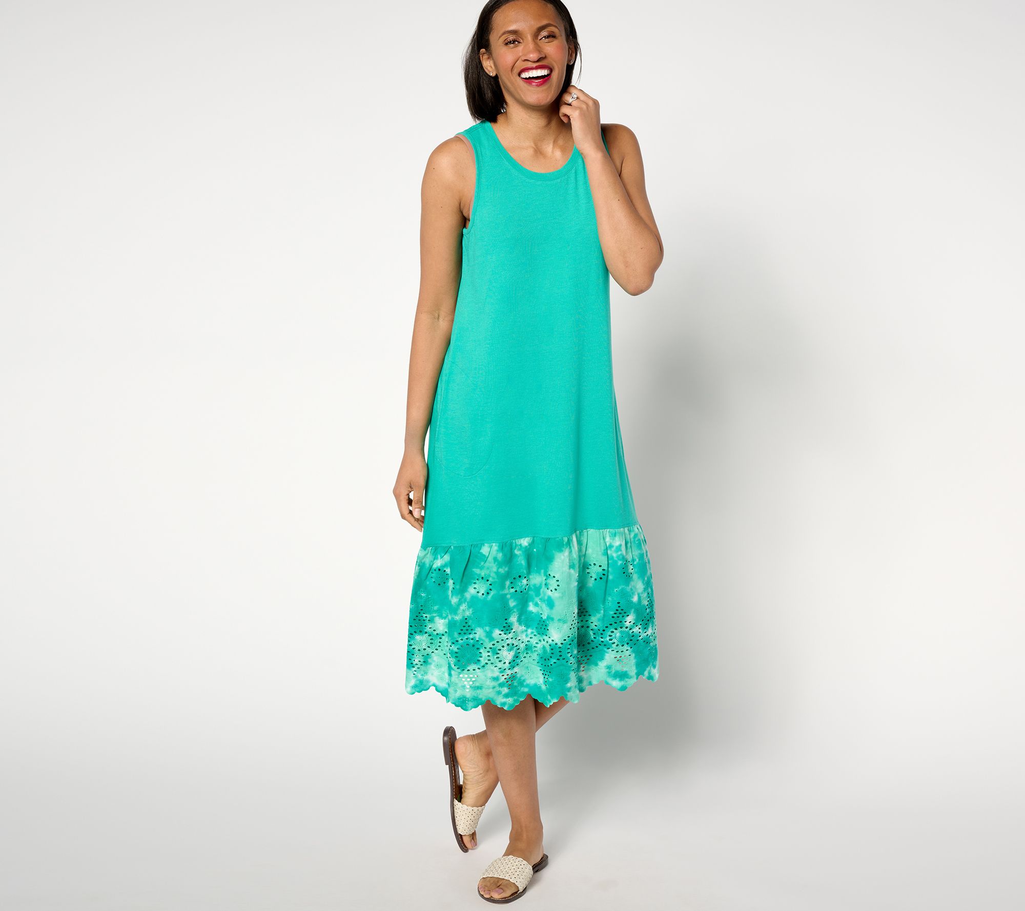 LOGO by Lori Goldstein Regular Cotton Modal Tank Dress w/ Eyelet
