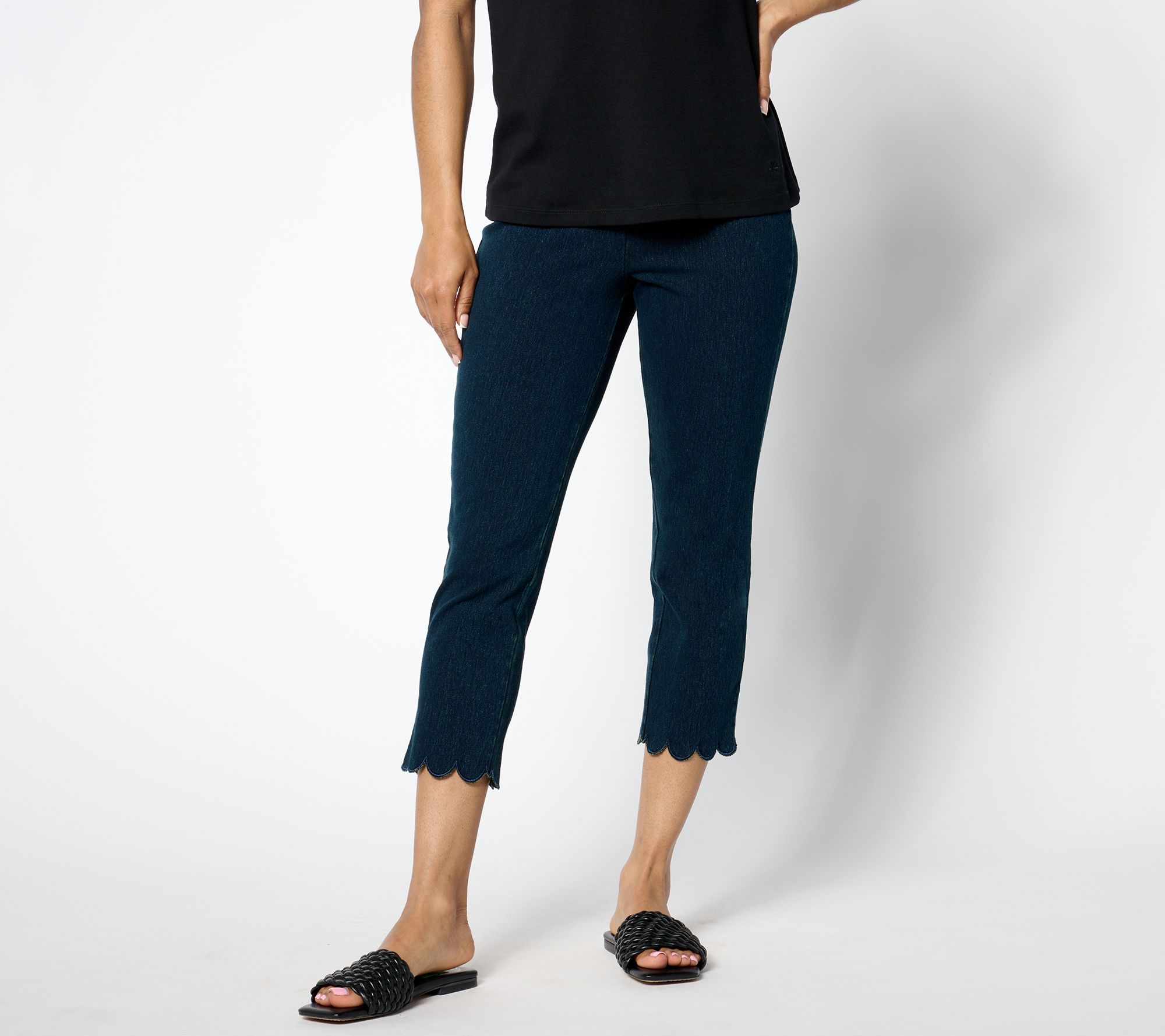 Women with Control Prime Stretch Regular Denim Scalloped Hem Crop Pants