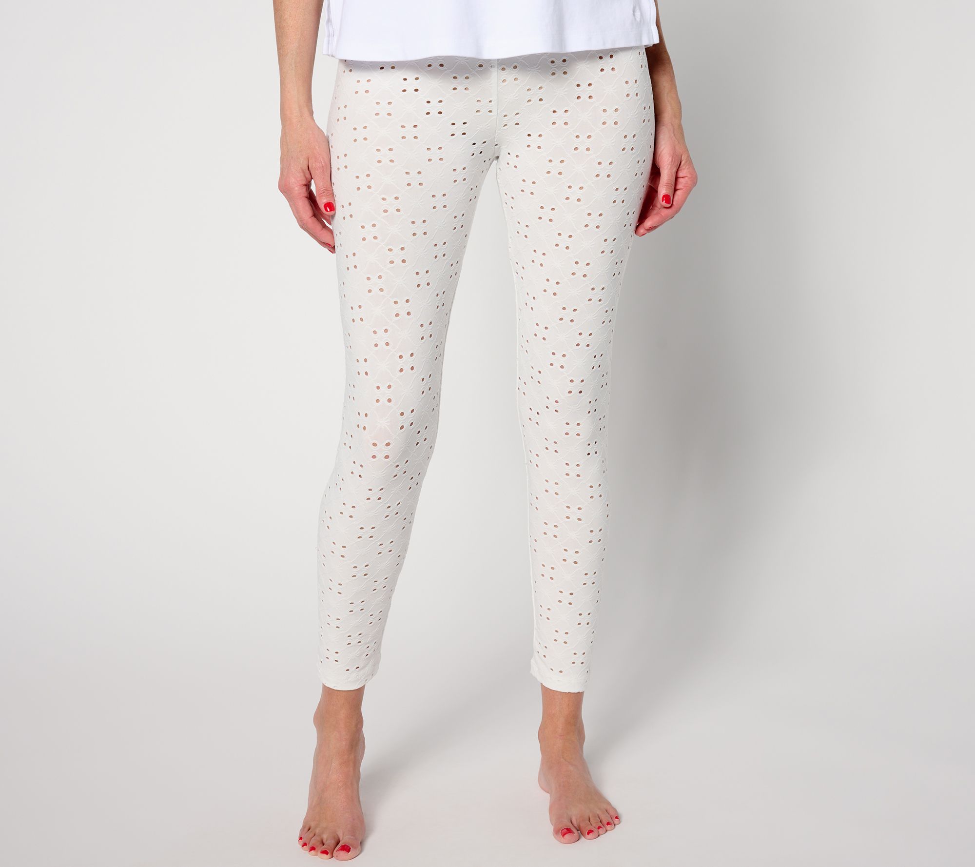 LOGO Layers by Lori Goldstein Regular Crop Stretch Eyelet Leggings