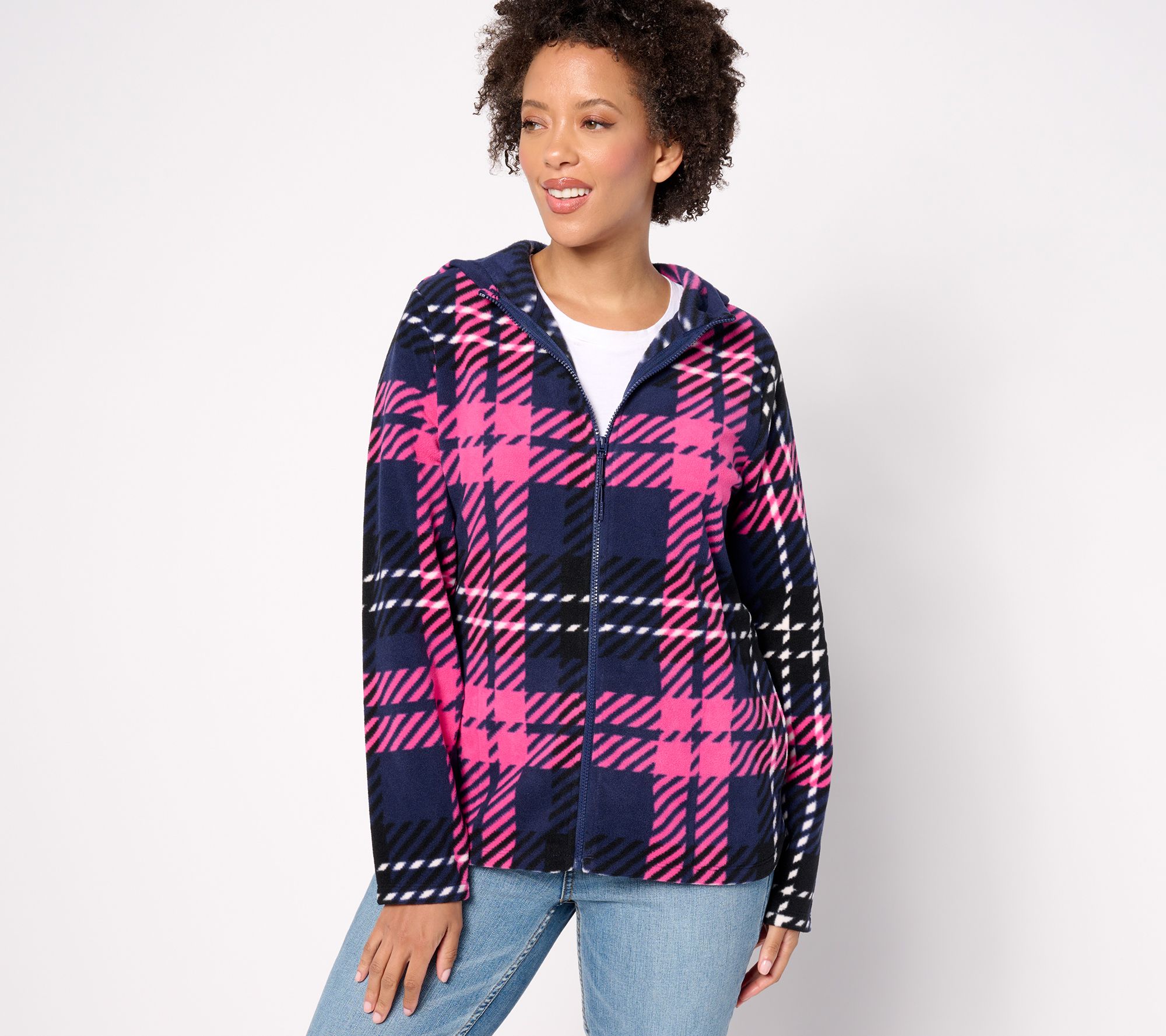 "As Is" Denim & Co. Active Fleece Printed Zip Front Hooded Jacket