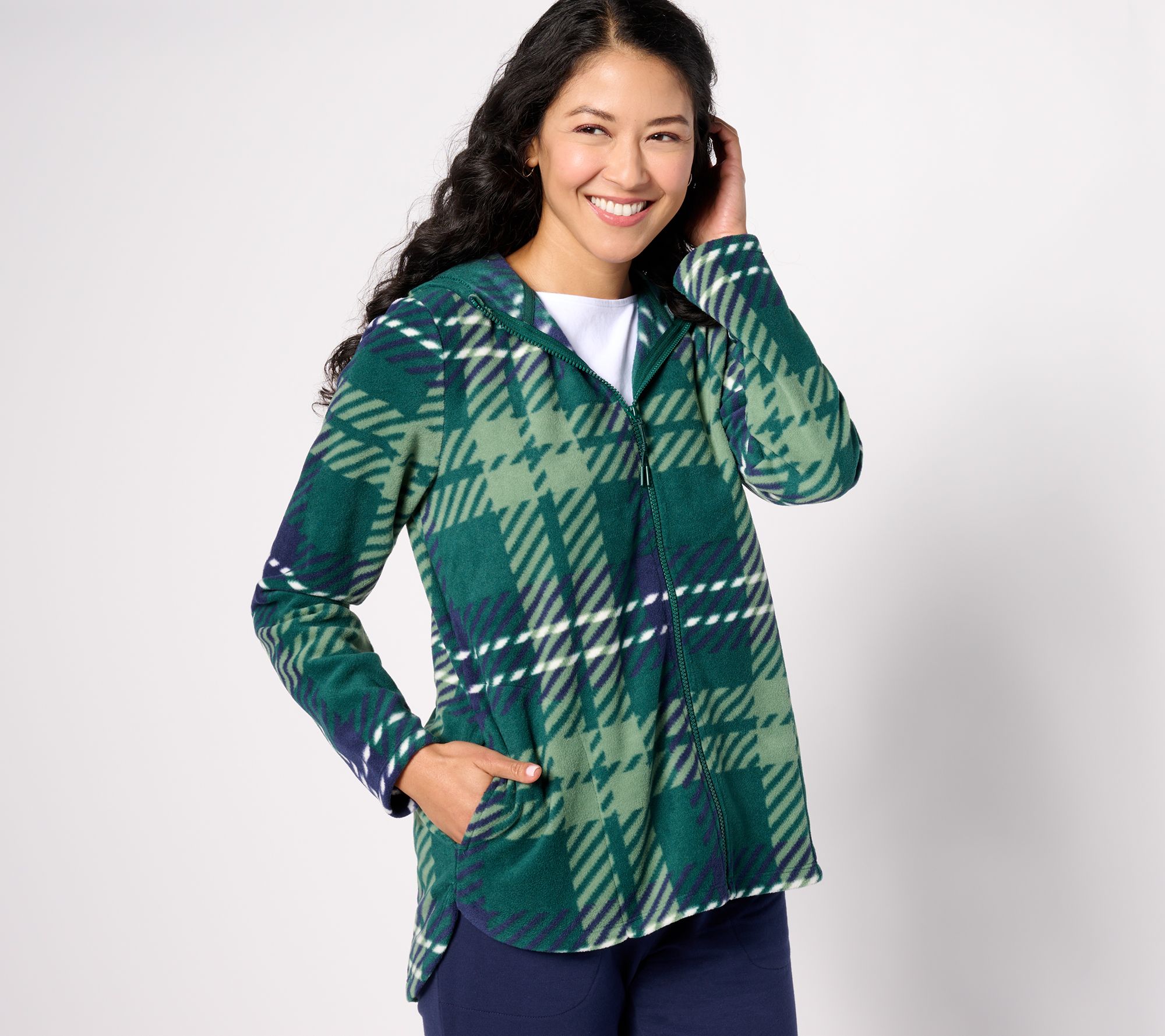 "As Is" Denim & Co. Active Fleece Printed Zip Front Hooded Jacket