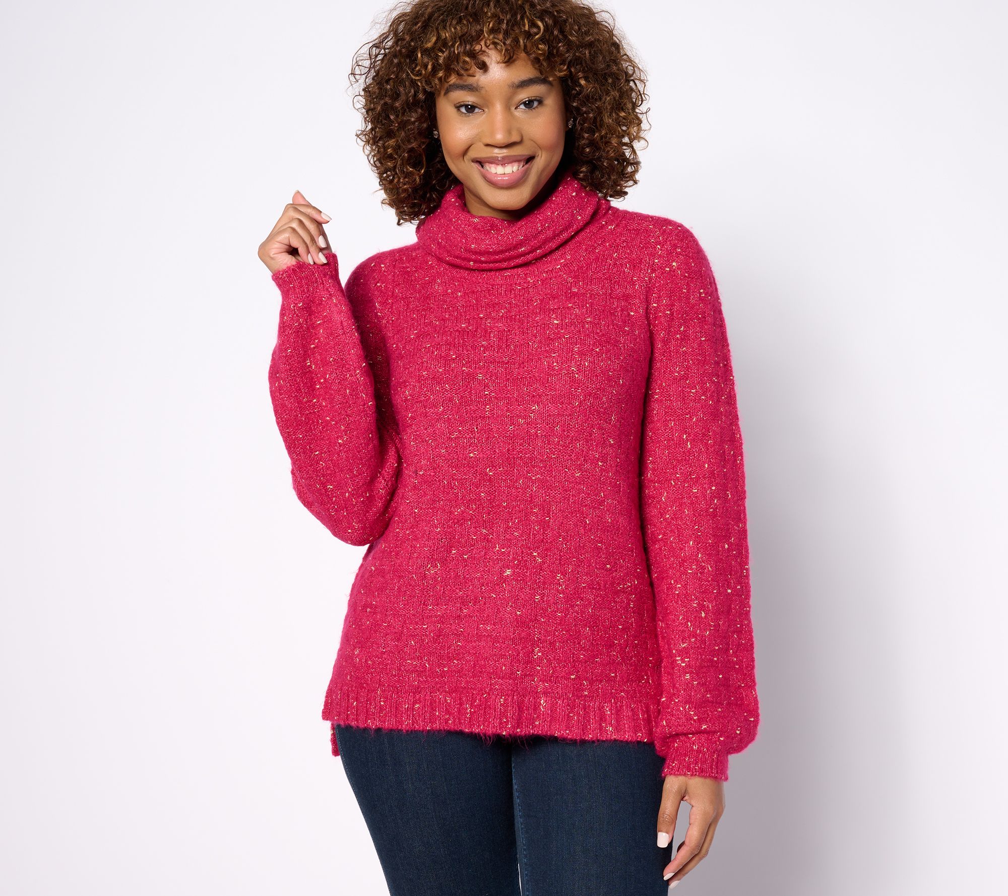 As Is Denim & Co. Canyon Retreat Balloon Slv TrtlenckSweater