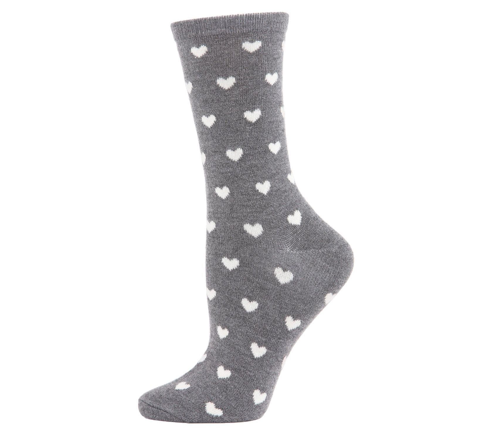 Memoi Women's Heart Print Cashmere Blend Crew Socks