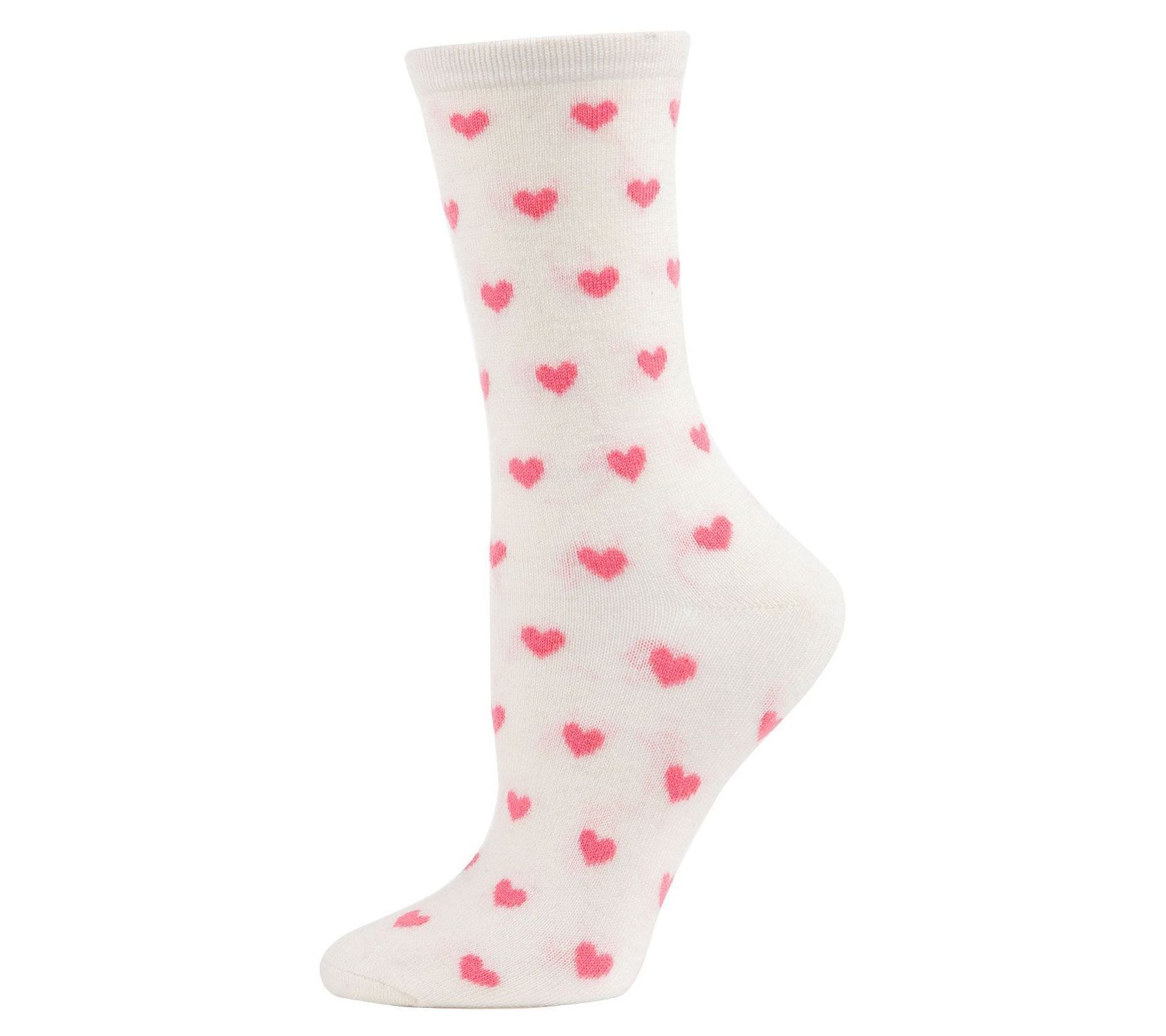 Memoi Women's Heart Print Cashmere Blend Crew Socks
