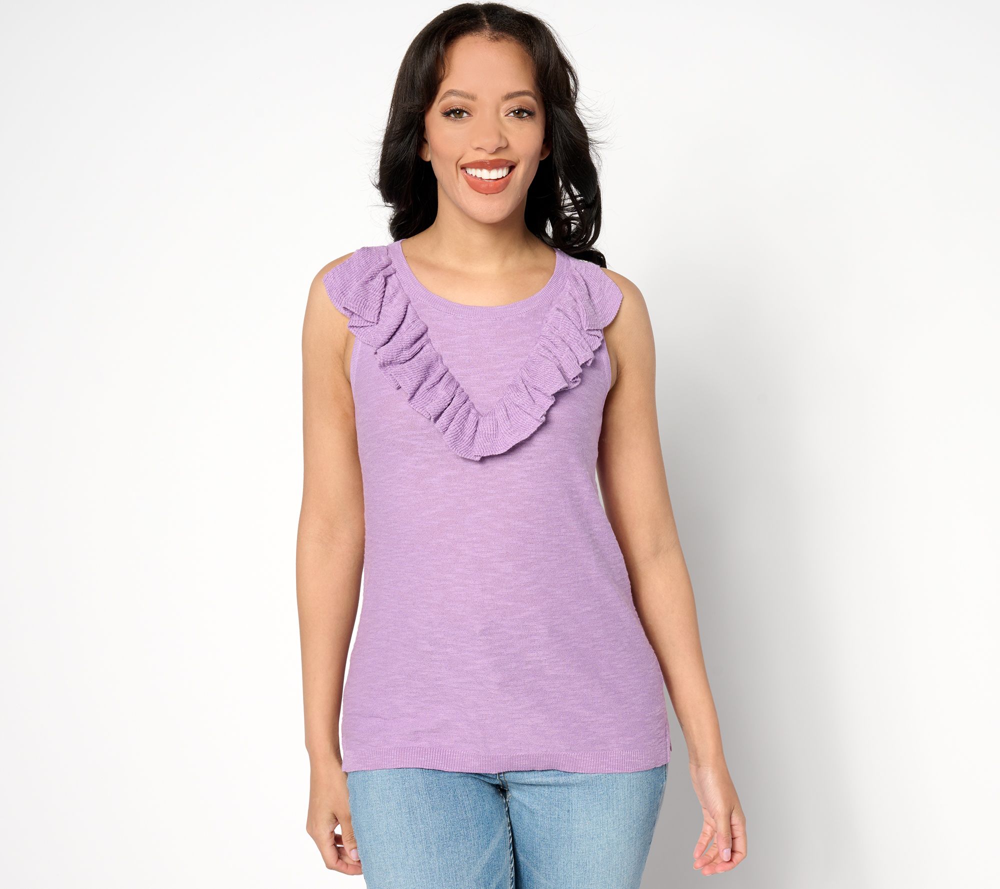 "As Is" Denim & Co. Canyon Retreat Ruffle Detail Sweater Tank