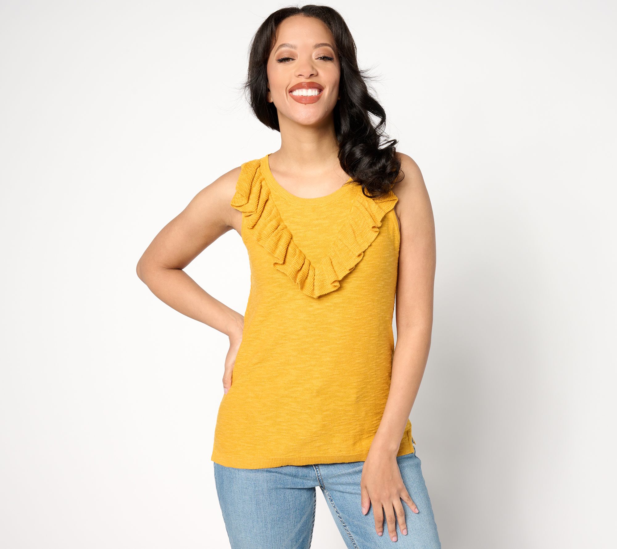 "As Is" Denim & Co. Canyon Retreat Ruffle Detail Sweater Tank