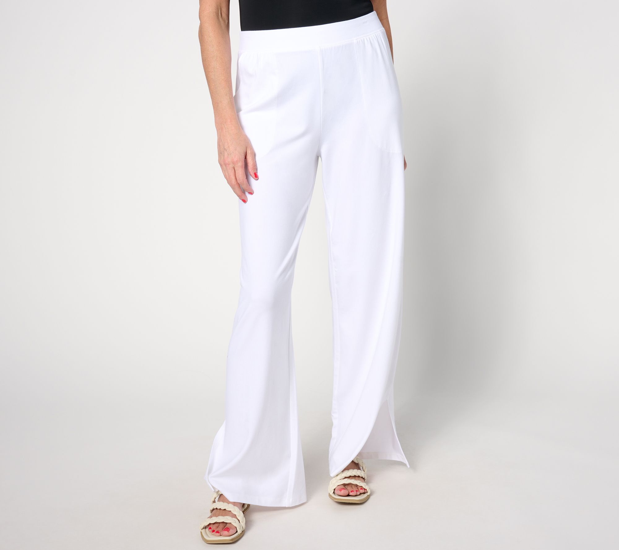 "As Is" Denim & Co. Beach Jersey Petite Wide Leg Pant with Slits