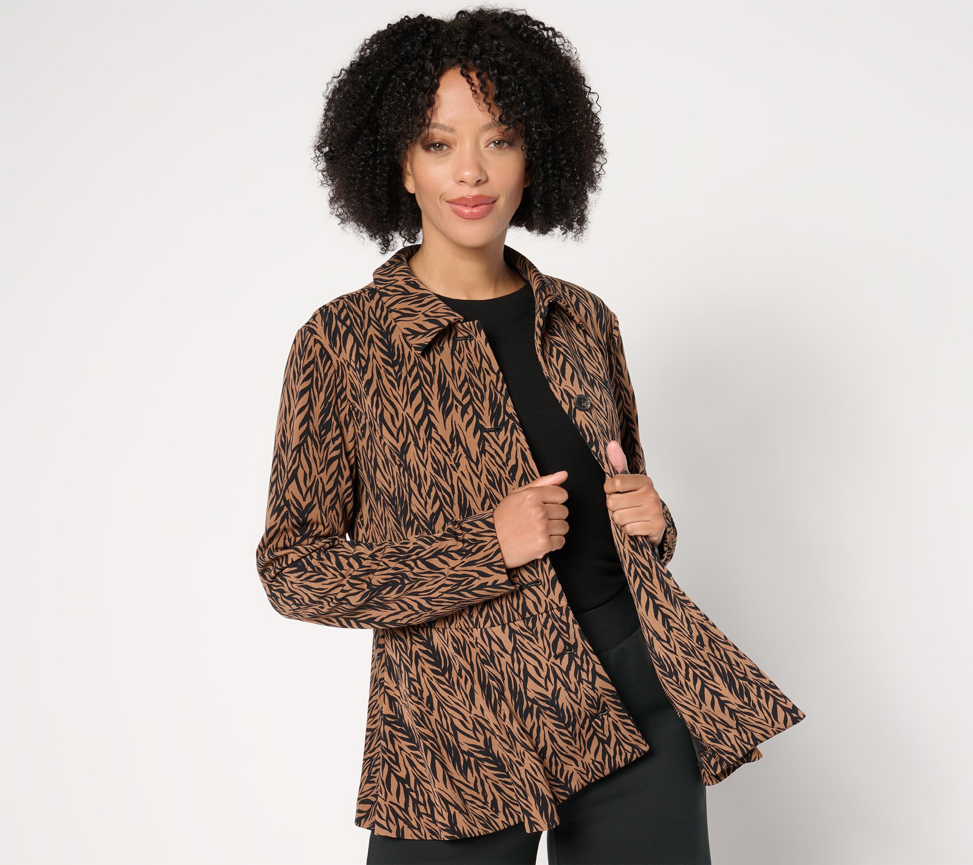 GRAVER Susan Graver Printed LK Fusion Button-Front Jacket
