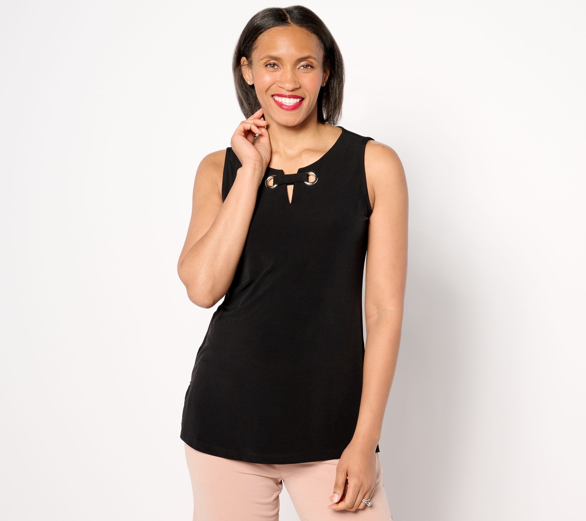 "As Is" Susan Graver Liquid Knit Sleeveless A-Line Top w/ Grommet Detail