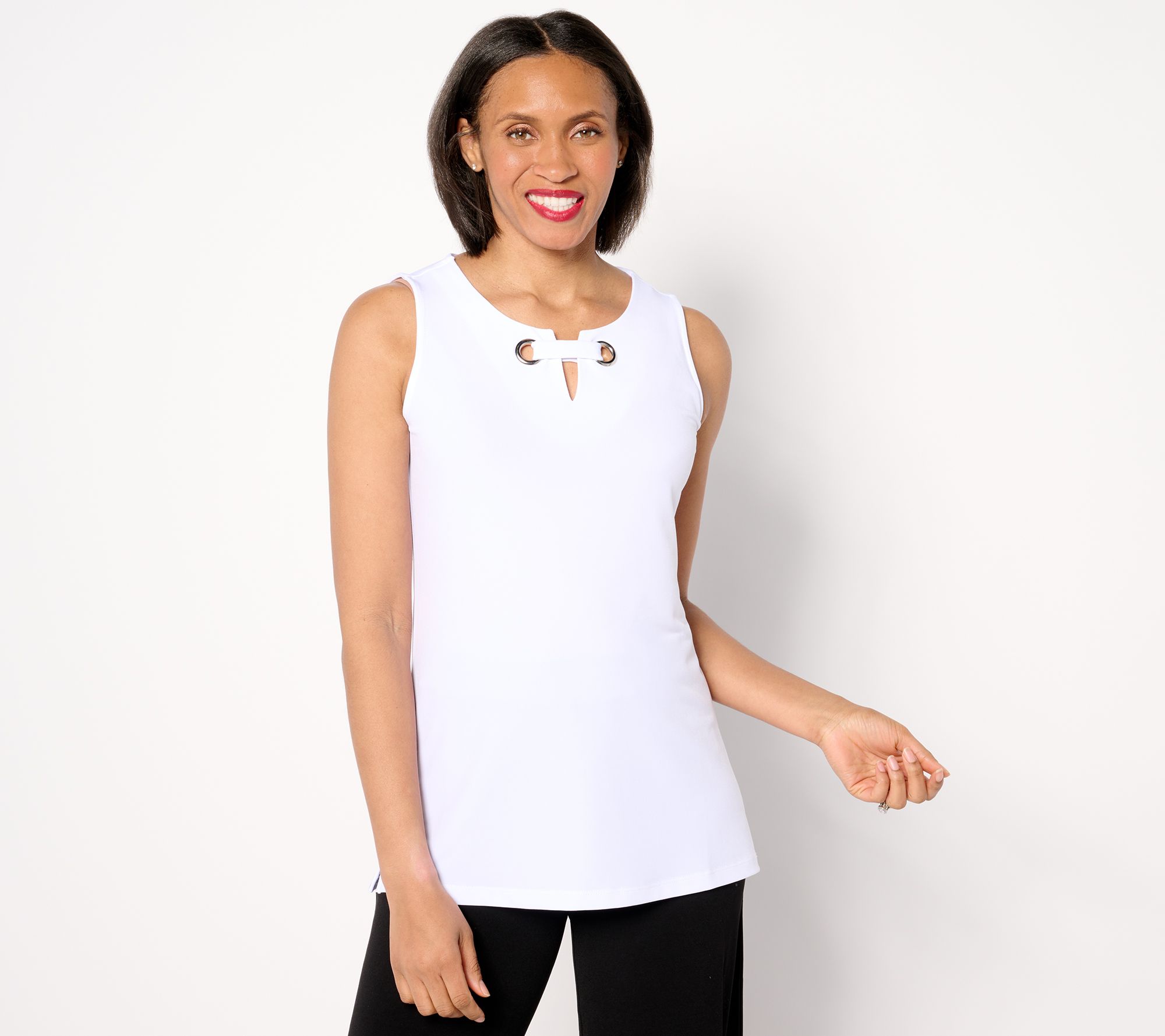 "As Is" Susan Graver Liquid Knit Sleeveless A-Line Top w/ Grommet Detail