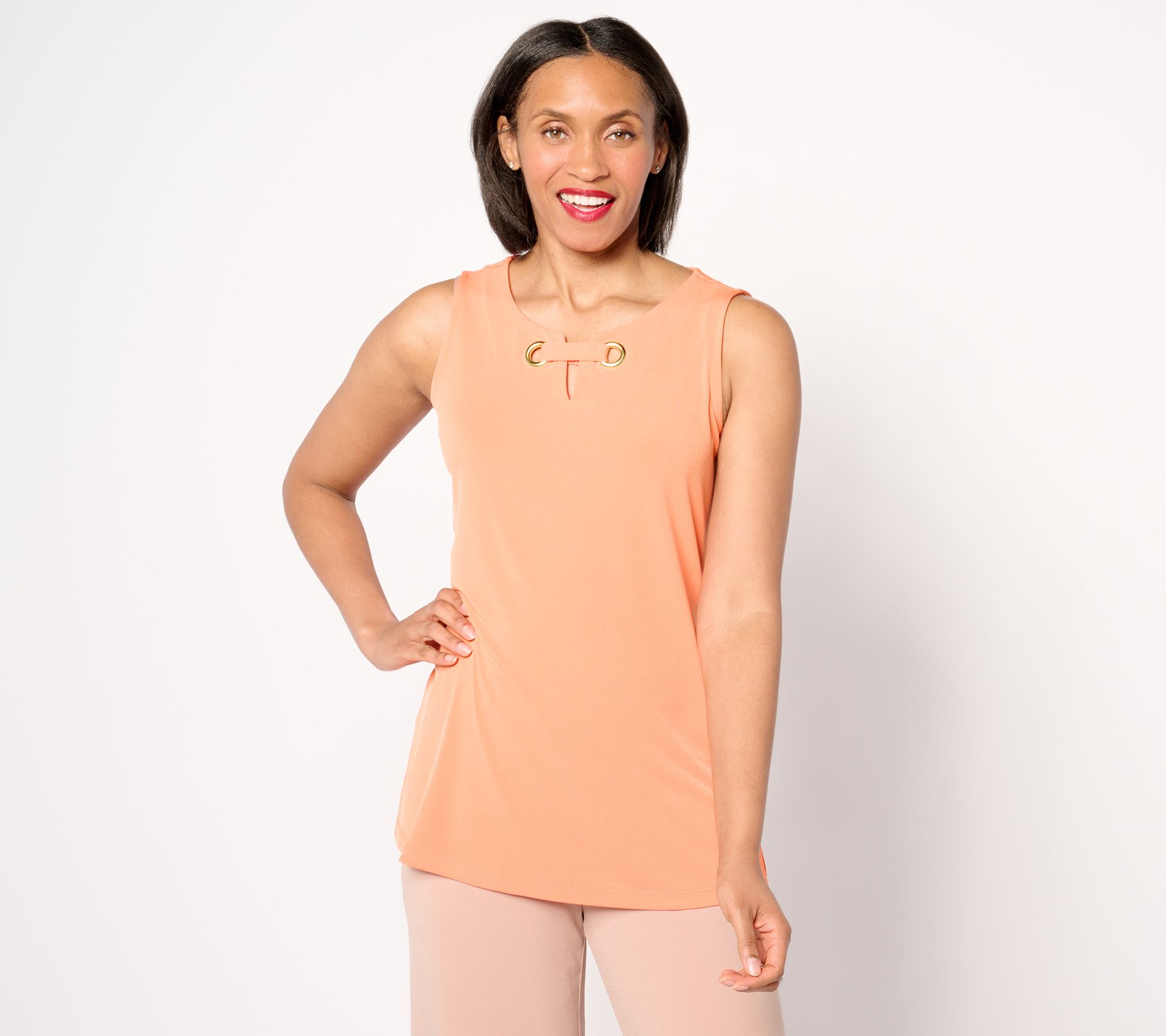 "As Is" Susan Graver Liquid Knit Sleeveless A-Line Top w/ Grommet Detail