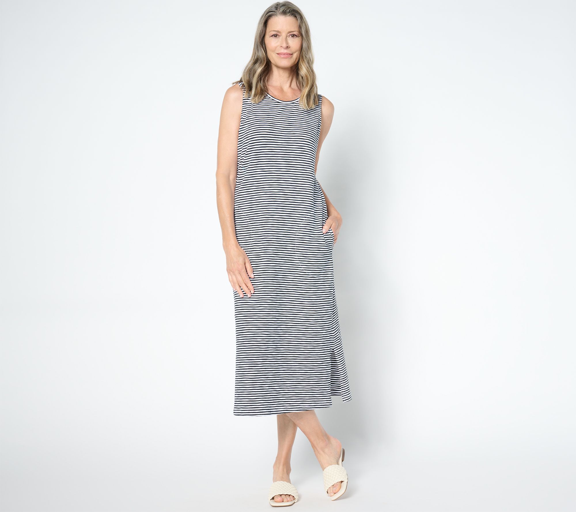 "As Is" Denim & Co. Adaptive Stripe Texture Knit Round Tank Dress